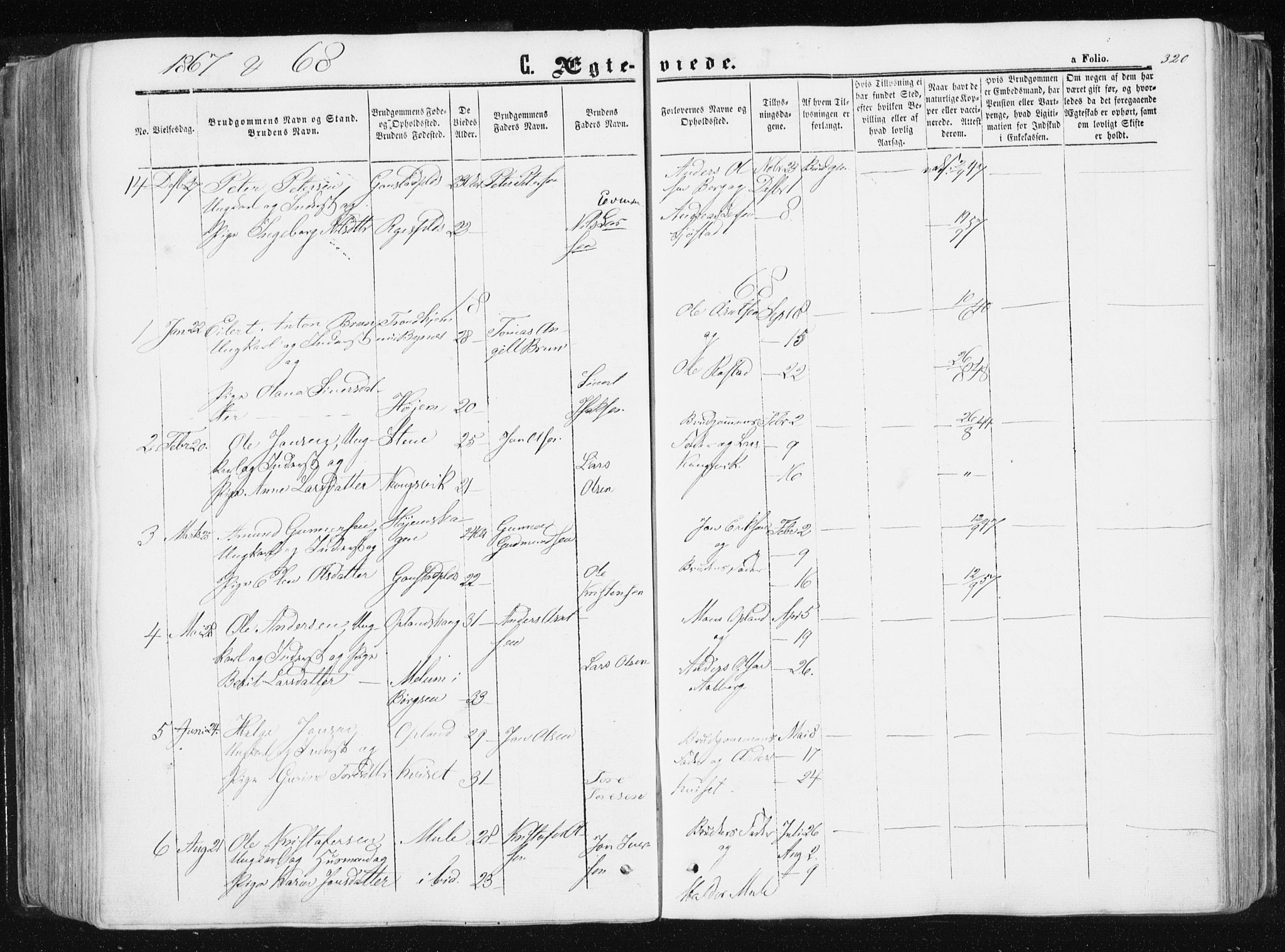 Ministerialprotokoller, klokkerbøker og fødselsregistre - Sør-Trøndelag, SAT/A-1456/612/L0377: Parish register (official) no. 612A09, 1859-1877, p. 320