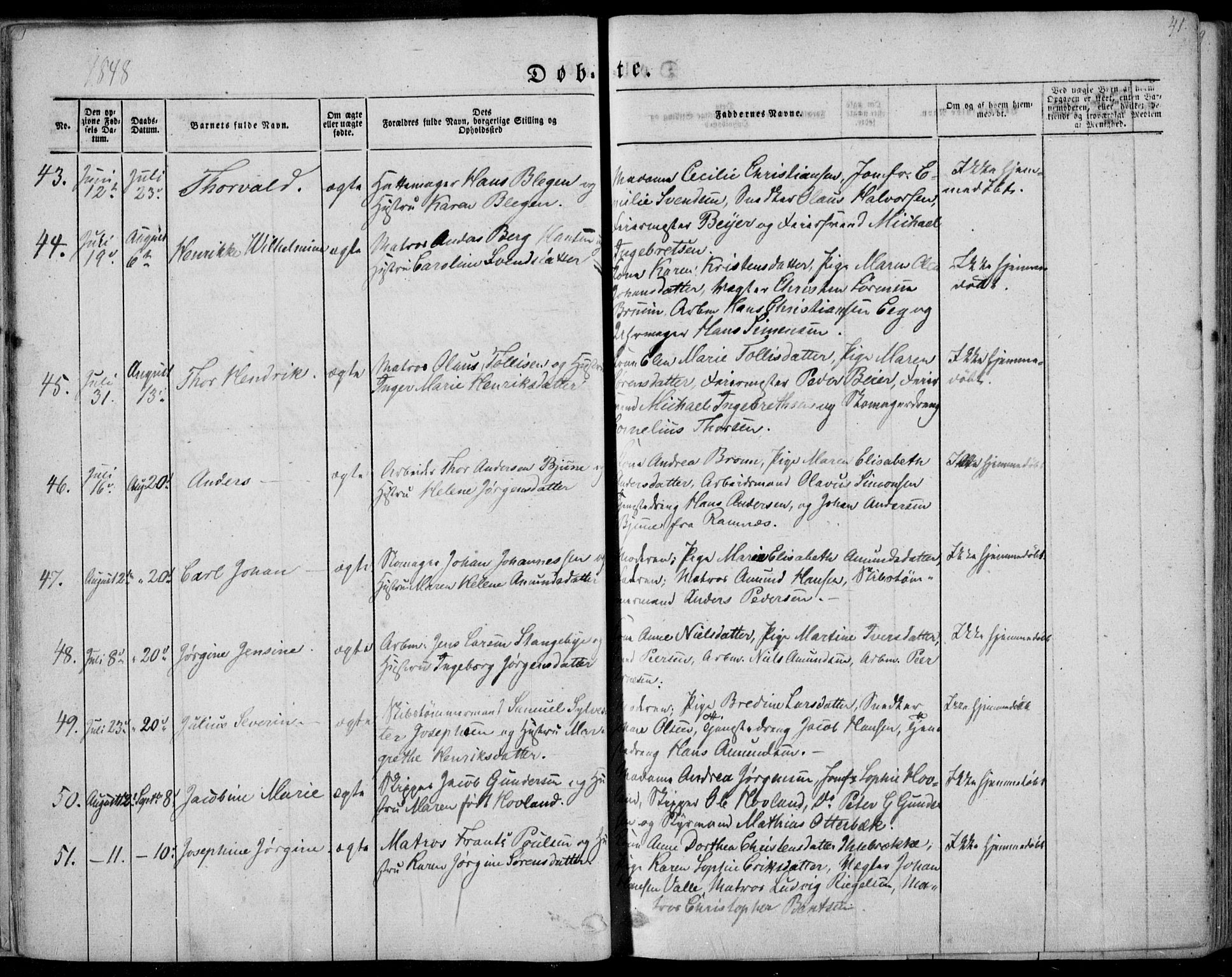 Tønsberg kirkebøker, SAKO/A-330/F/Fa/L0007: Parish register (official) no. I 7, 1845-1854, p. 41