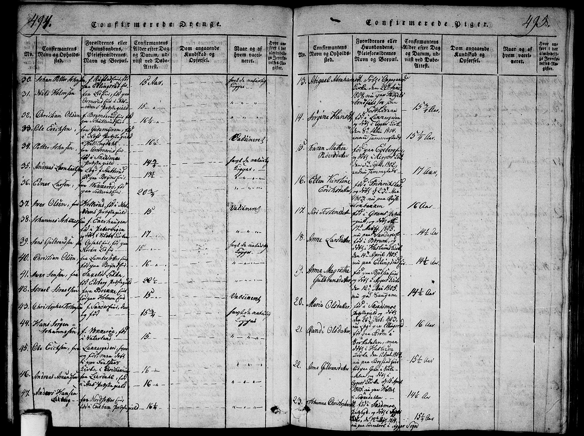 Aker prestekontor kirkebøker, SAO/A-10861/G/L0002: Parish register (copy) no. 2, 1815-1819, p. 494-495