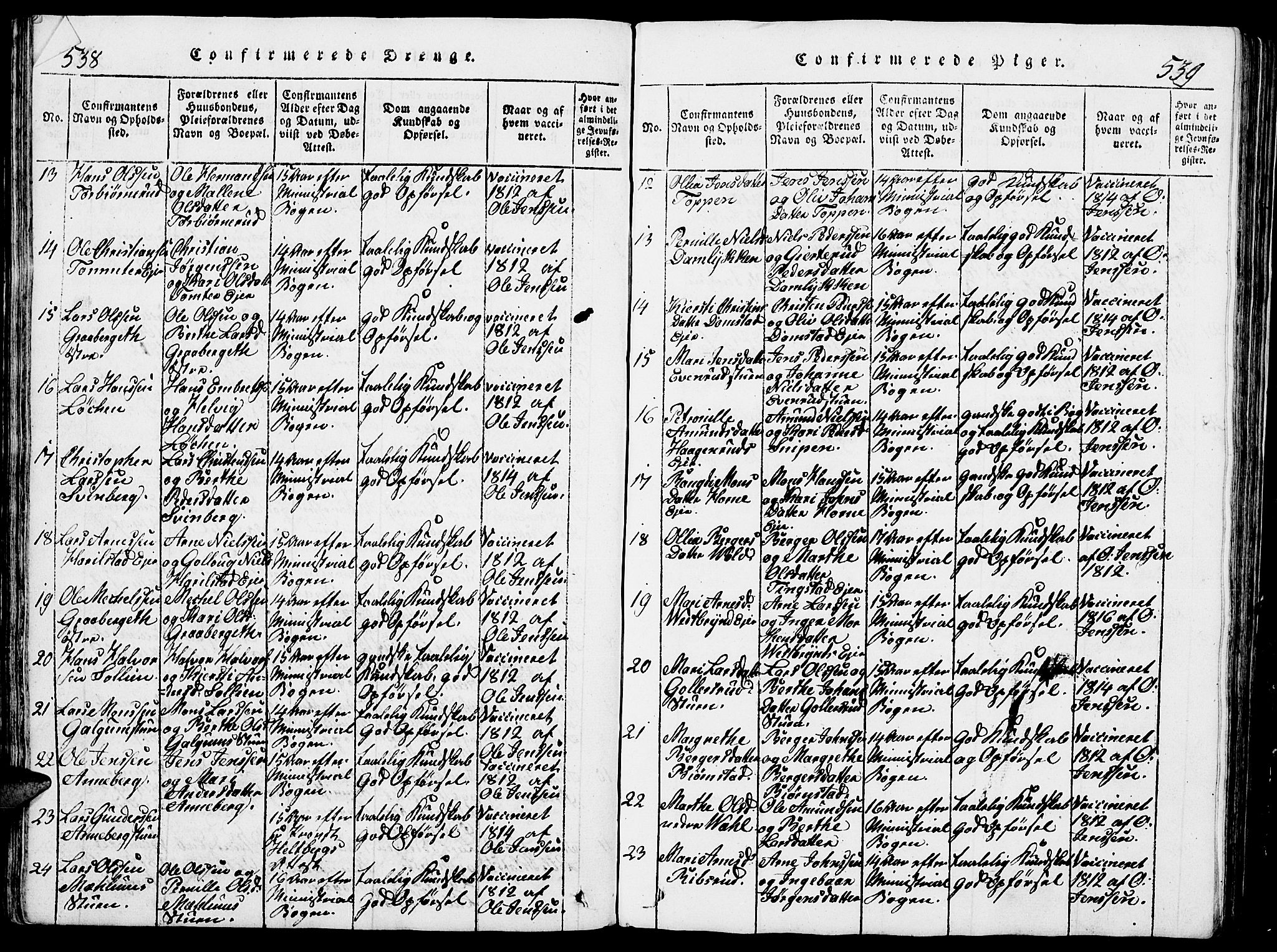 Romedal prestekontor, AV/SAH-PREST-004/L/L0005: Parish register (copy) no. 5, 1814-1829, p. 538-539