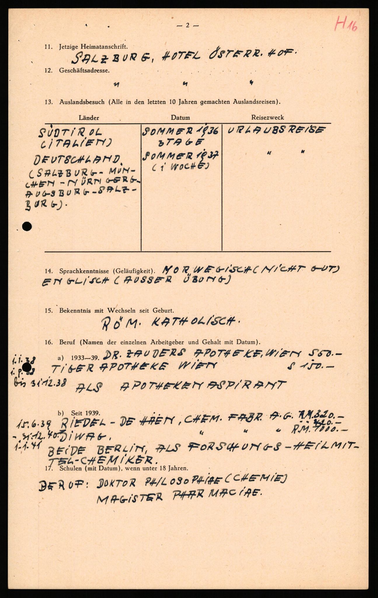 Forsvaret, Forsvarets overkommando II, AV/RA-RAFA-3915/D/Db/L0039: CI Questionaires. Tyske okkupasjonsstyrker i Norge. Østerrikere., 1945-1946, p. 51
