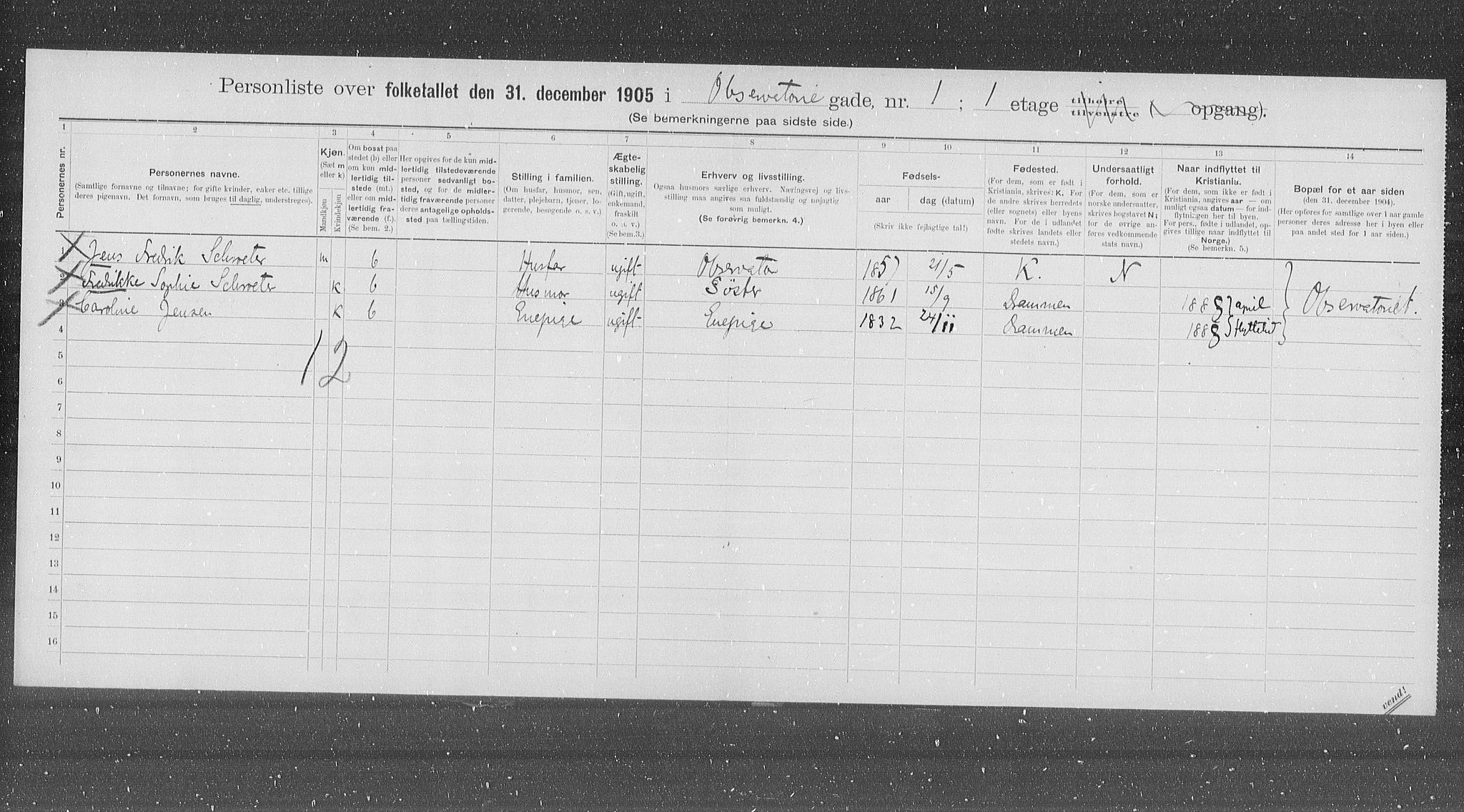 OBA, Municipal Census 1905 for Kristiania, 1905, p. 39064