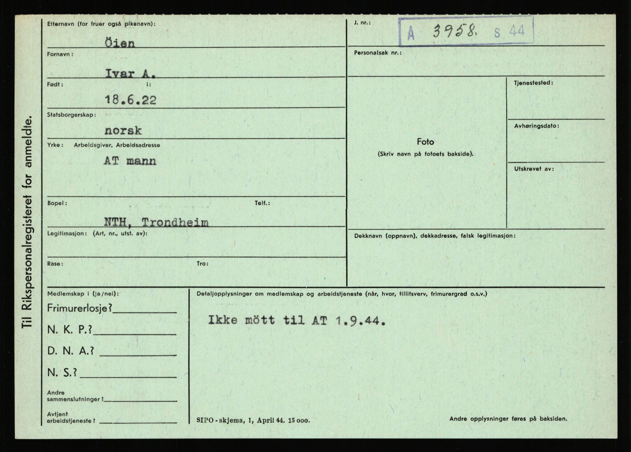 Statspolitiet - Hovedkontoret / Osloavdelingen, AV/RA-S-1329/C/Ca/L0016: Uberg - Øystese, 1943-1945, p. 3546