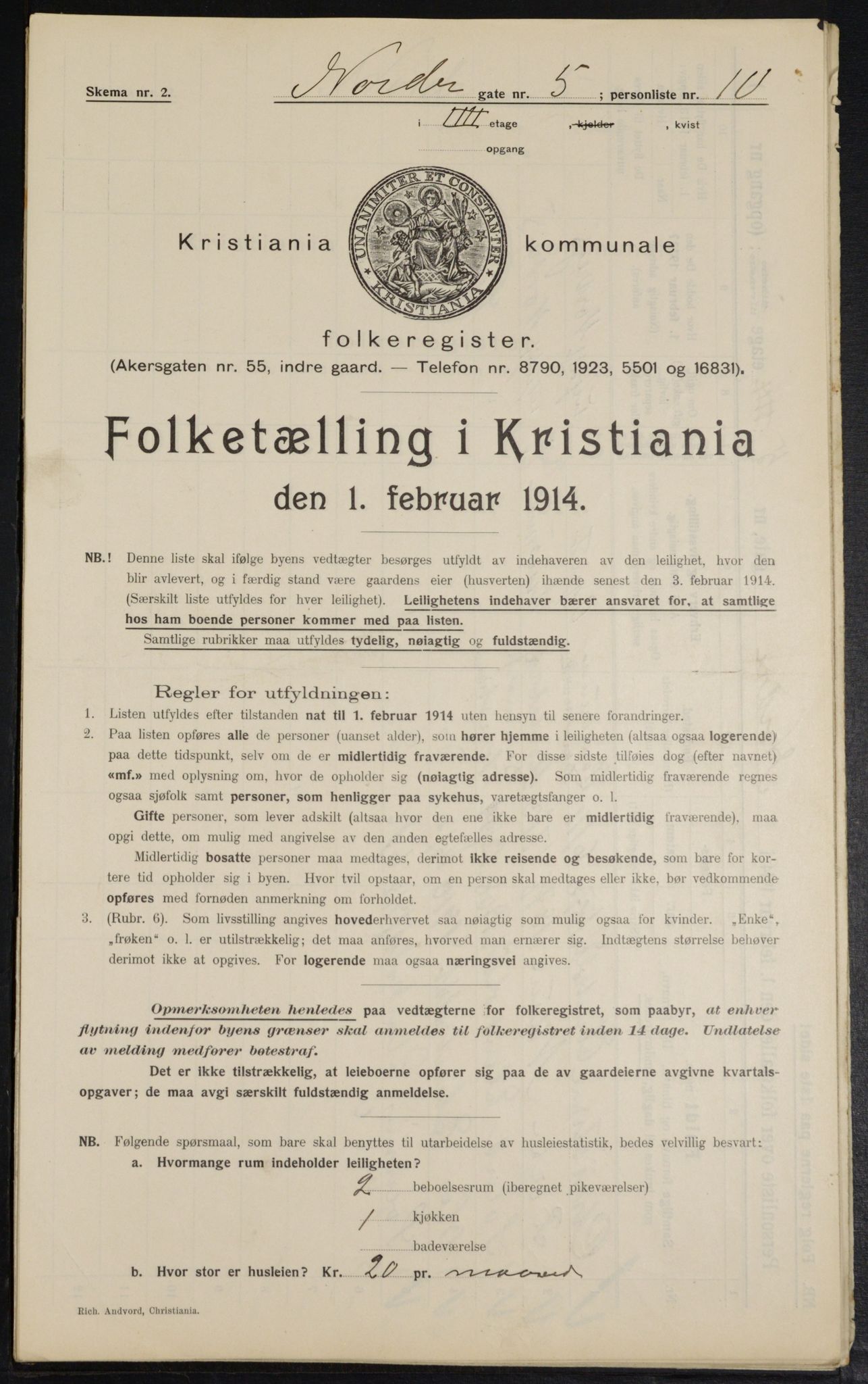 OBA, Municipal Census 1914 for Kristiania, 1914, p. 73057