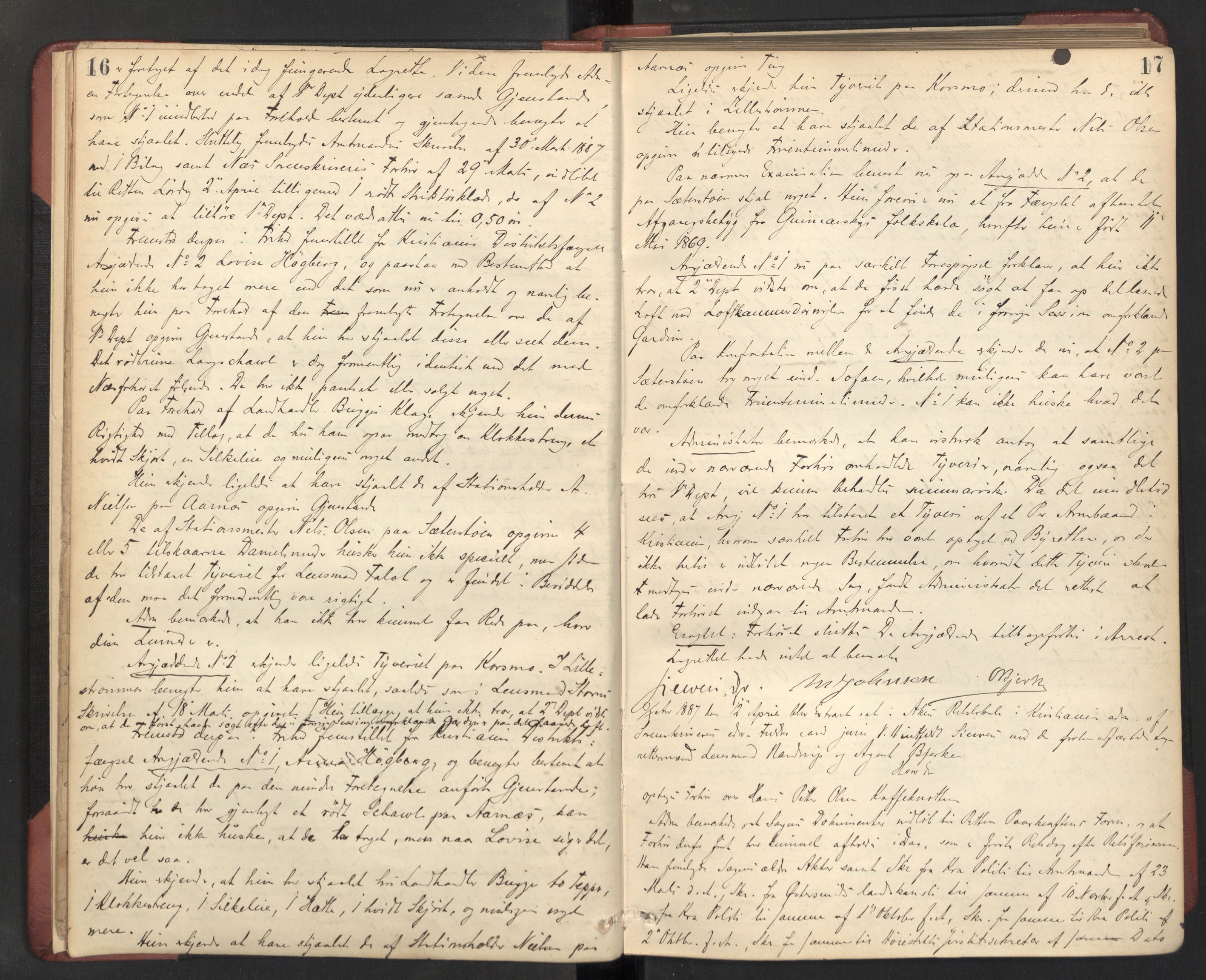 Aker sorenskriveri, AV/SAO-A-10895/F/Fc/Fcb/L0061: Ekstrarettsprotokoll, 1887-1889, p. 16-17