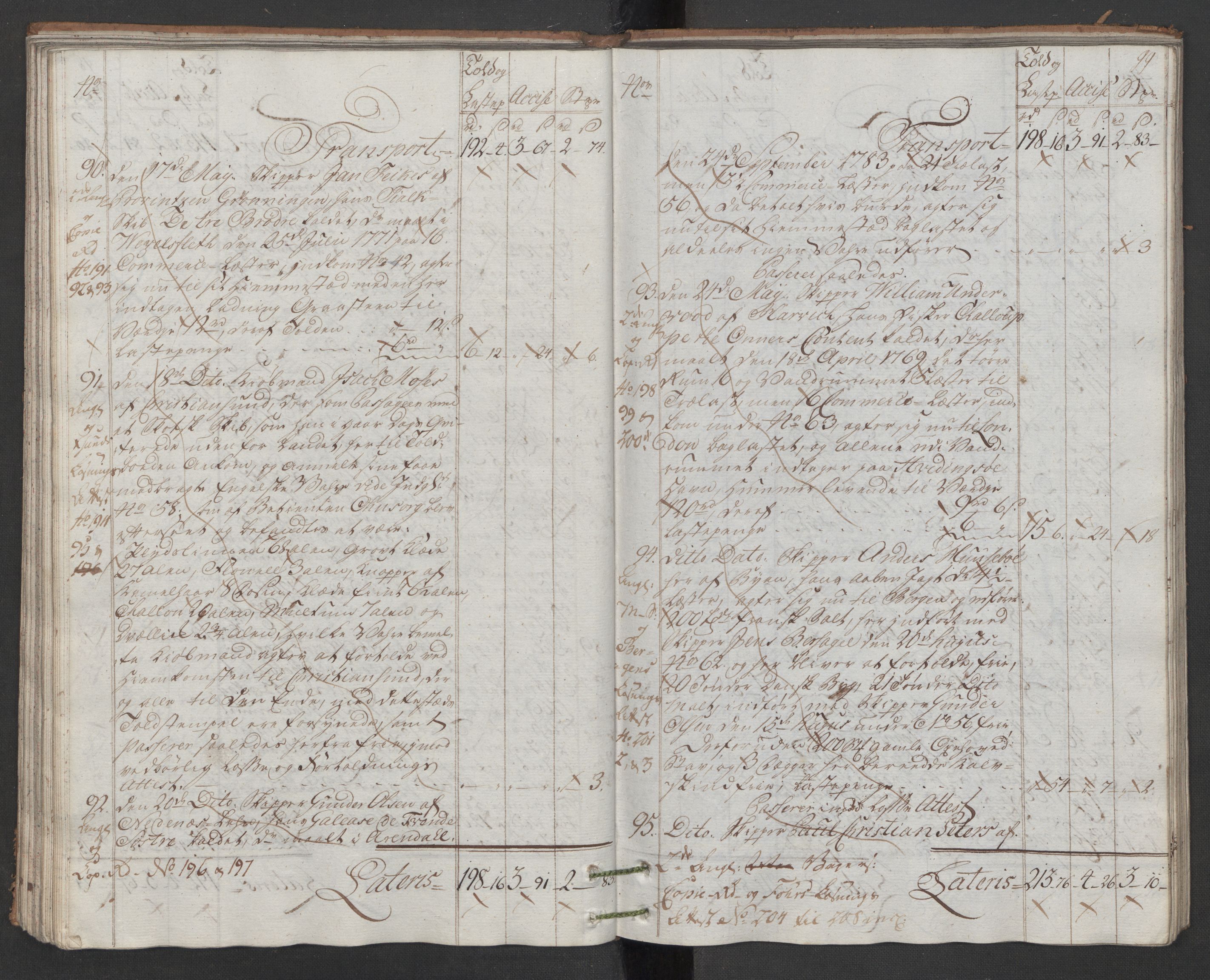 Generaltollkammeret, tollregnskaper, AV/RA-EA-5490/R22/L0048/0001: Tollregnskaper Stavanger / Hovedtollbok, 1786, p. 98b-99a