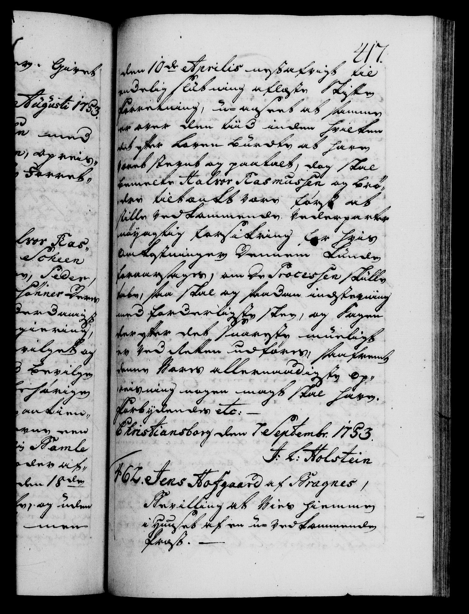 Danske Kanselli 1572-1799, AV/RA-EA-3023/F/Fc/Fca/Fcaa/L0038: Norske registre, 1753-1754, p. 417a