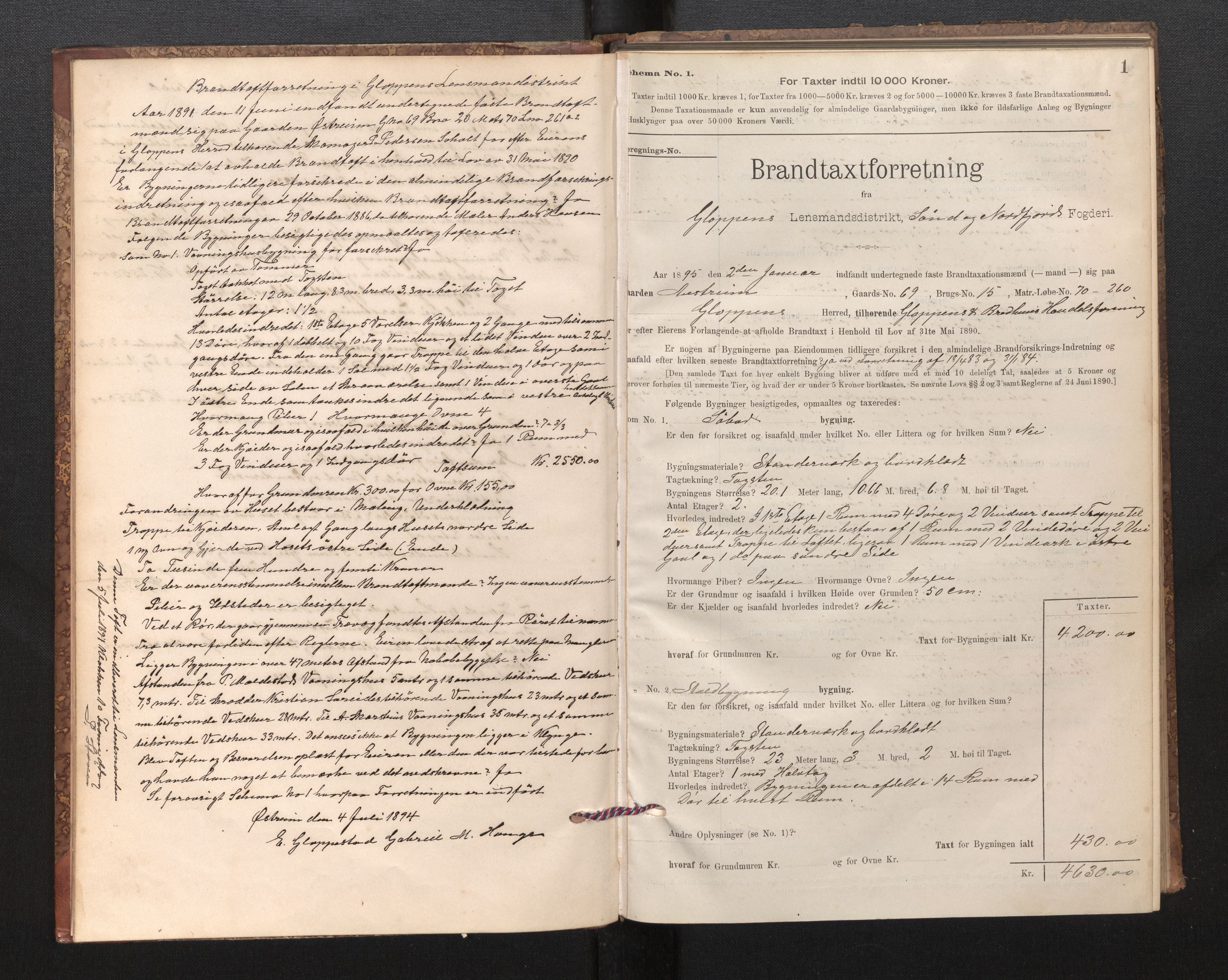 Lensmannen i Gloppen og Breim, AV/SAB-A-27801/0012/L0003: Branntakstprotokoll, skjematakst, 1894-1931, p. 1