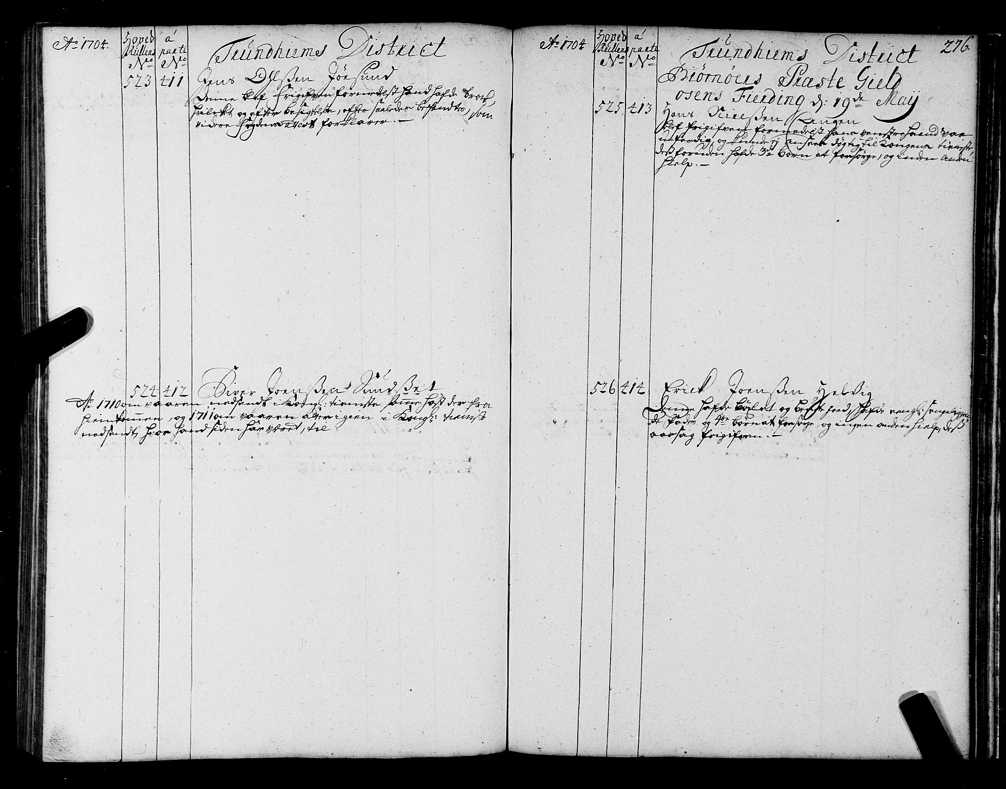 Sjøinnrulleringen - Trondhjemske distrikt, AV/SAT-A-5121/01/L0004: Ruller over sjøfolk i Trondhjem by, 1704-1710, p. 276