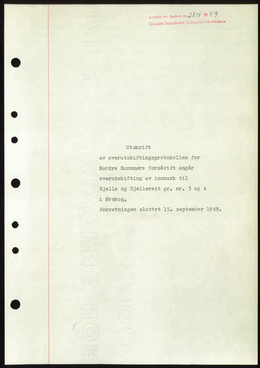 Nordre Sunnmøre sorenskriveri, AV/SAT-A-0006/1/2/2C/2Ca: Mortgage book no. A33, 1949-1950, Diary no: : 2814/1949