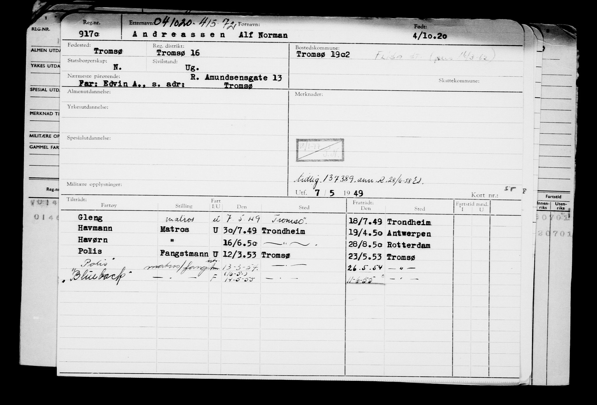 Direktoratet for sjømenn, AV/RA-S-3545/G/Gb/L0186: Hovedkort, 1920, p. 63