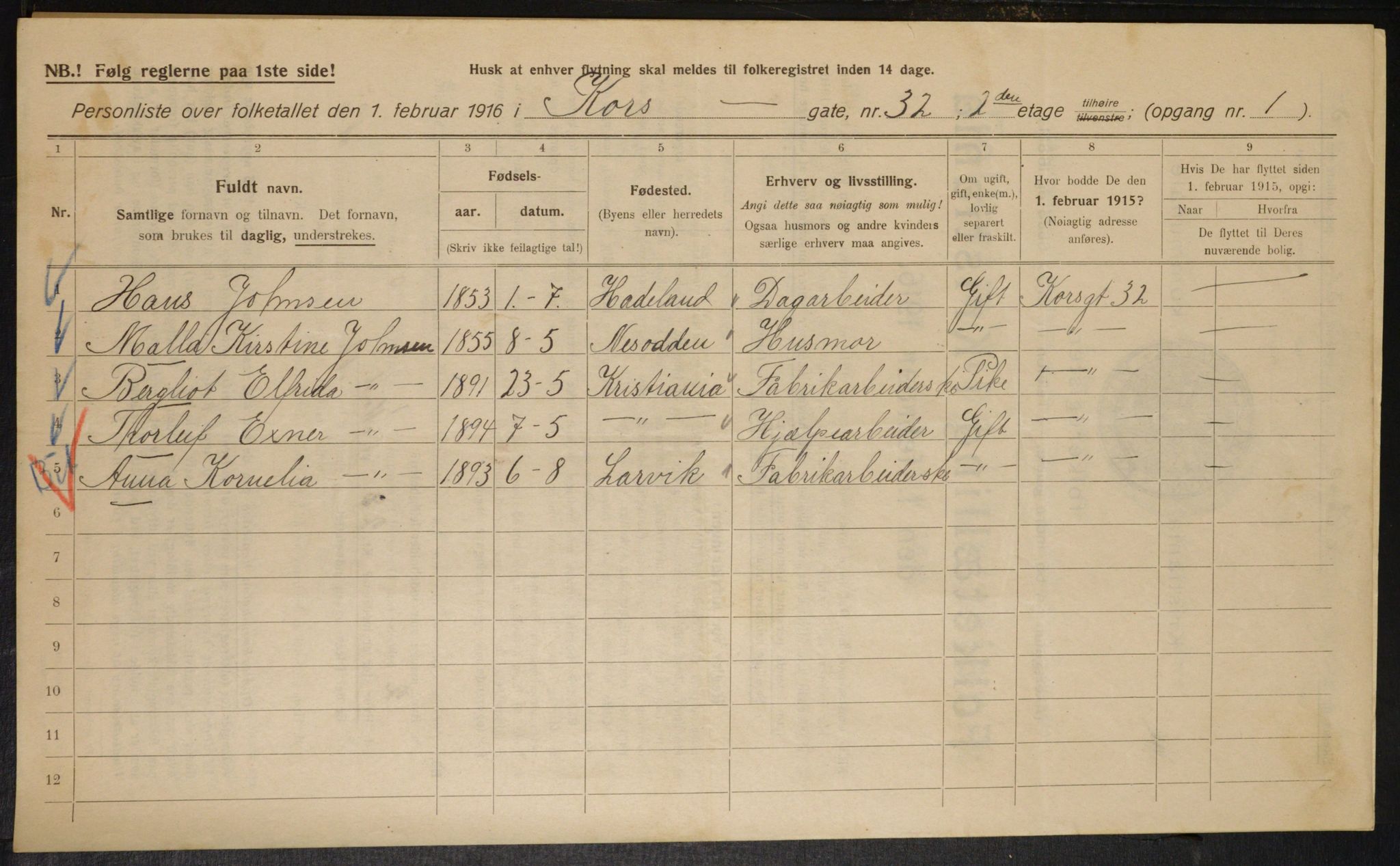 OBA, Municipal Census 1916 for Kristiania, 1916, p. 55043