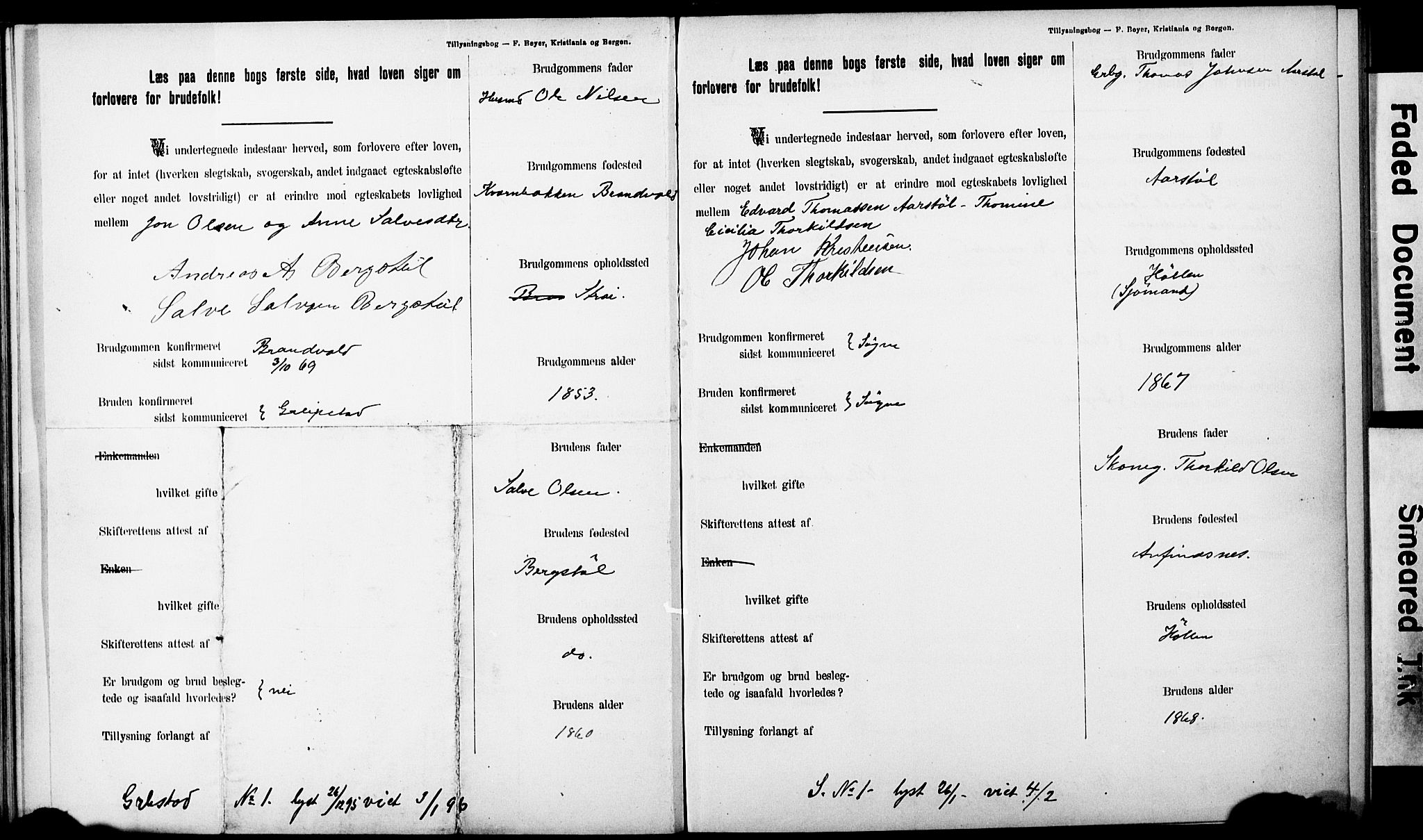 Ullensaker prestekontor Kirkebøker, AV/SAO-A-10236a/H/Ha/L0001: Banns register no. 1, 1892-1910