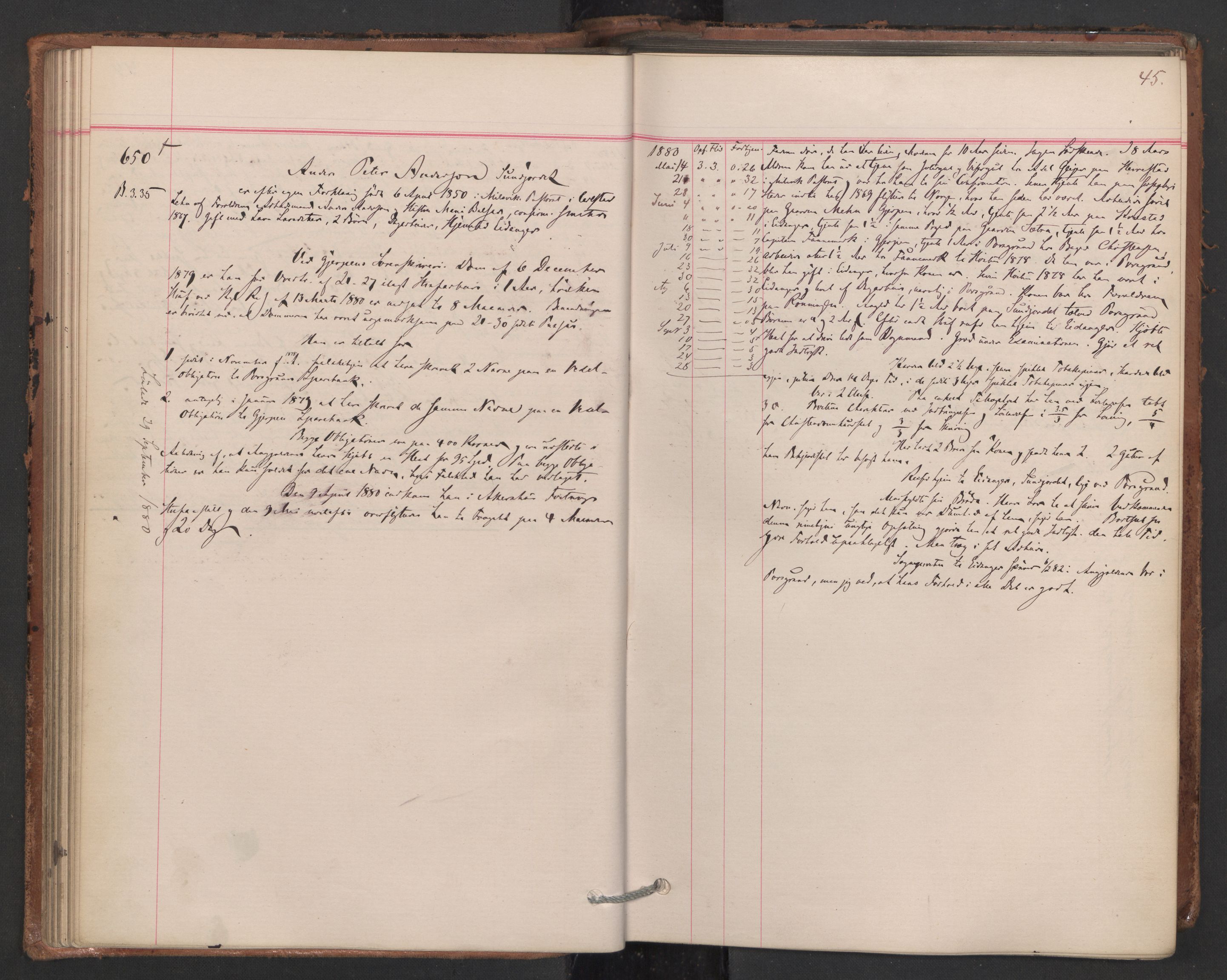 Botsfengslet, AV/RA-S-1539/D/Db/Dbb/L0019: 606f - 897f, 1880-1881, p. 45