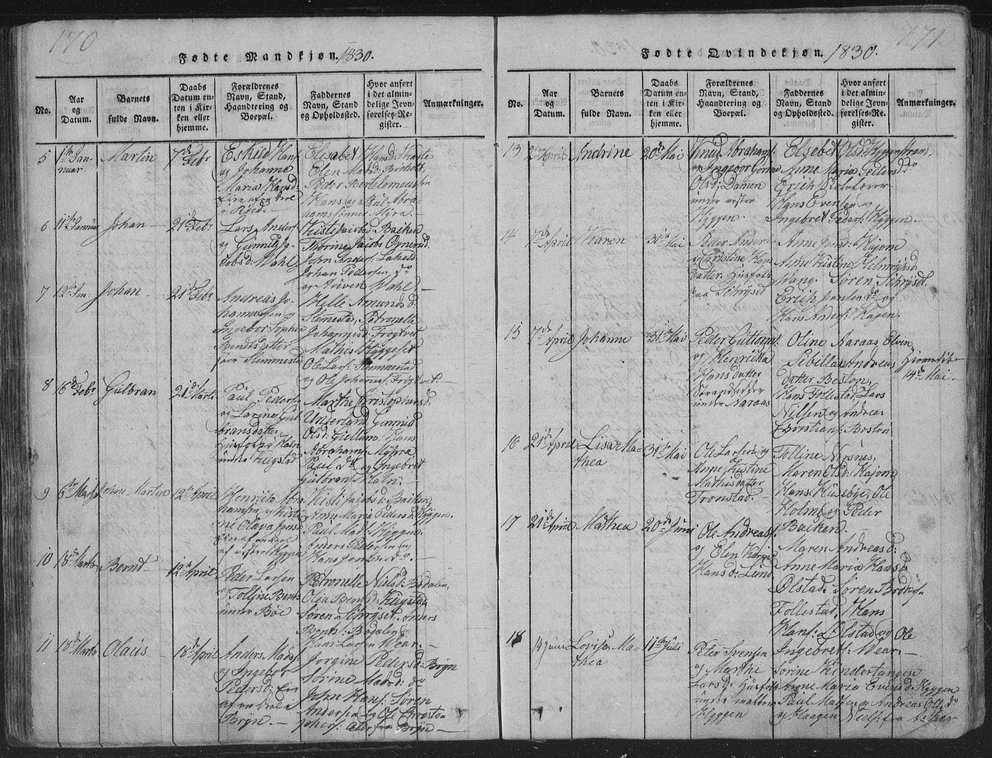 Røyken kirkebøker, AV/SAKO-A-241/G/Ga/L0003: Parish register (copy) no. 3, 1814-1856, p. 170-171