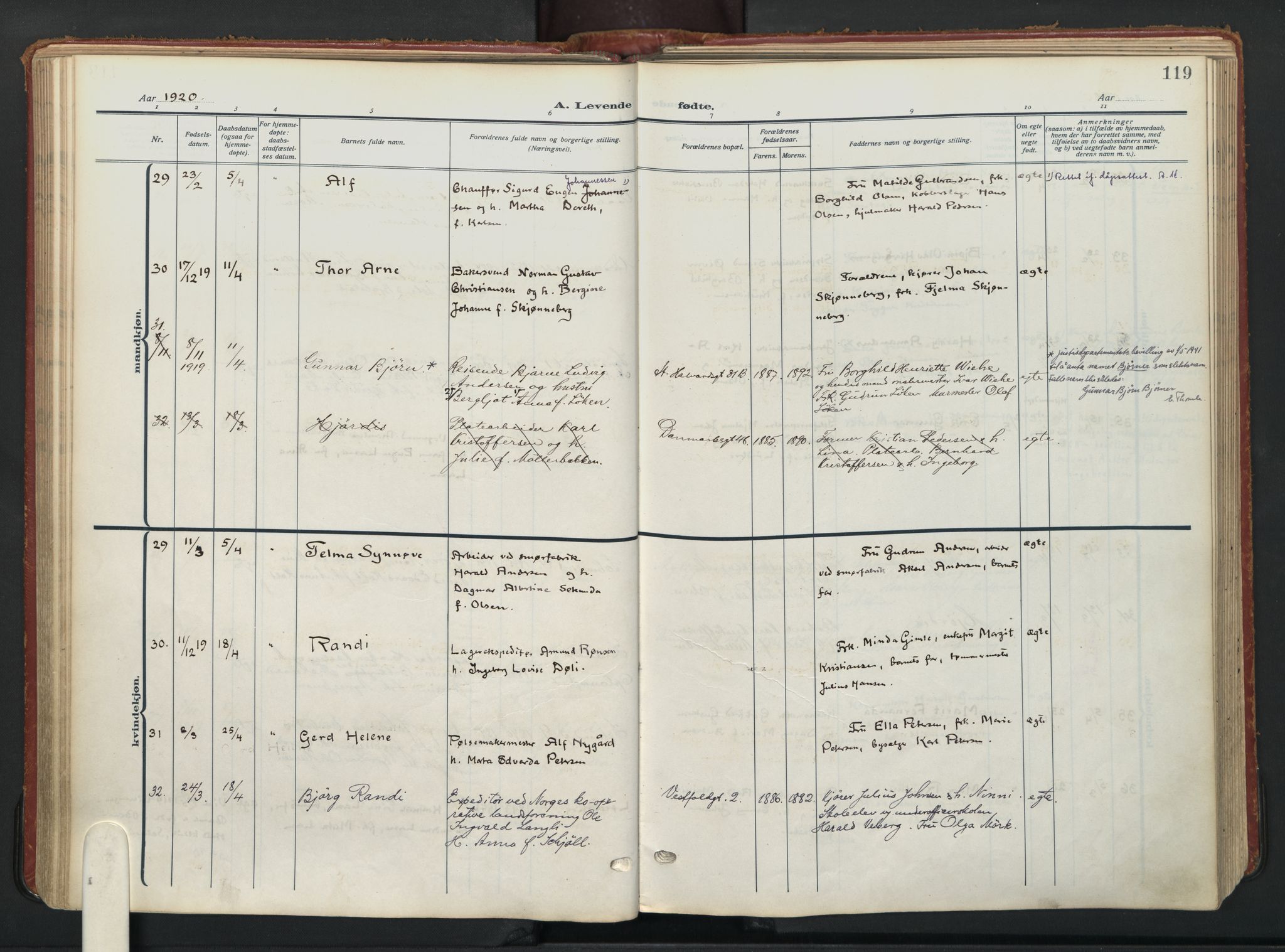 Vålerengen prestekontor Kirkebøker, AV/SAO-A-10878/F/Fa/L0004: Parish register (official) no. 4, 1915-1929, p. 119