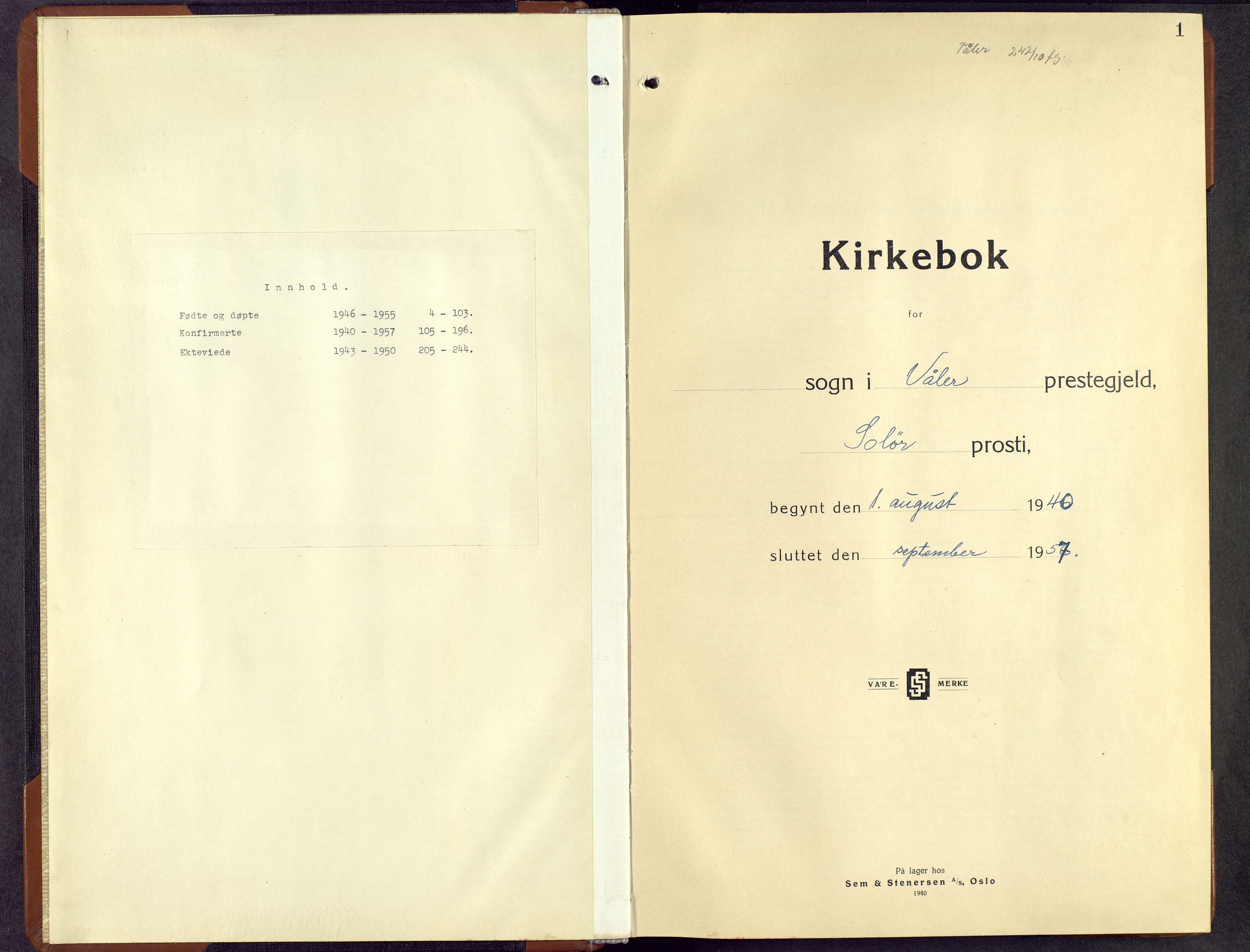 Våler prestekontor, Hedmark, SAH/PREST-040/H/Ha/Hab/L0007: Parish register (copy) no. 7, 1940-1957, p. 1
