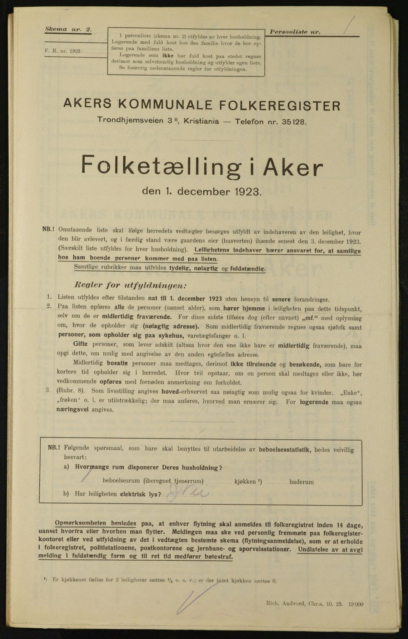 , Municipal Census 1923 for Aker, 1923, p. 23646