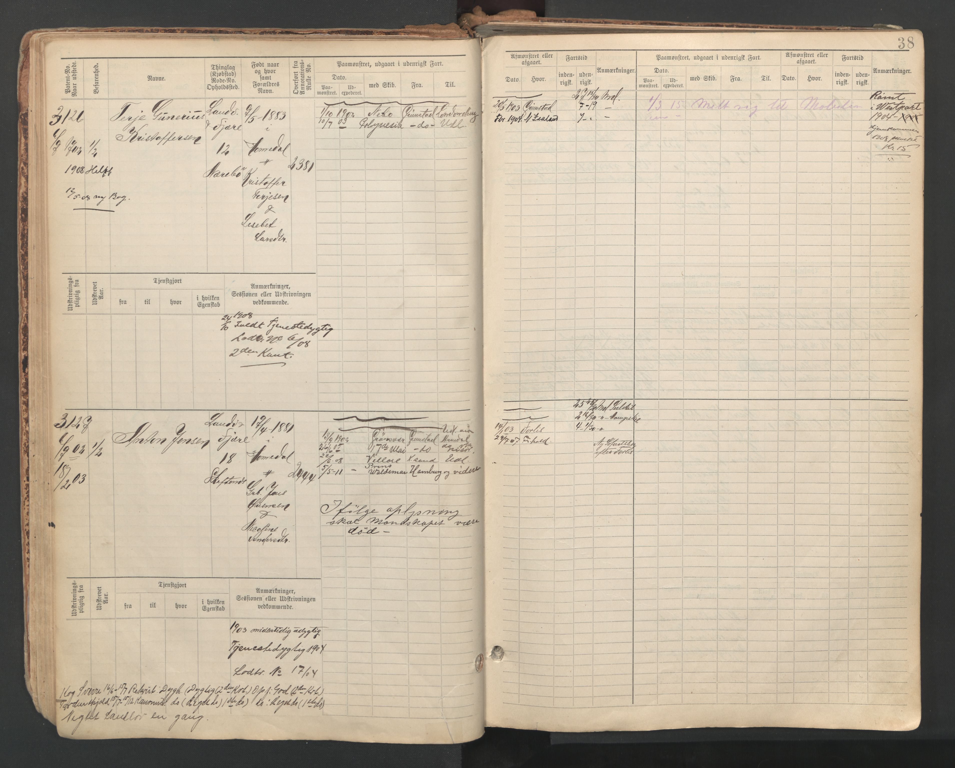 Grimstad mønstringskrets, SAK/2031-0013/F/Fb/L0013: Hovedrulle A nr 3052-3814, V-26, 1900-1943, p. 40