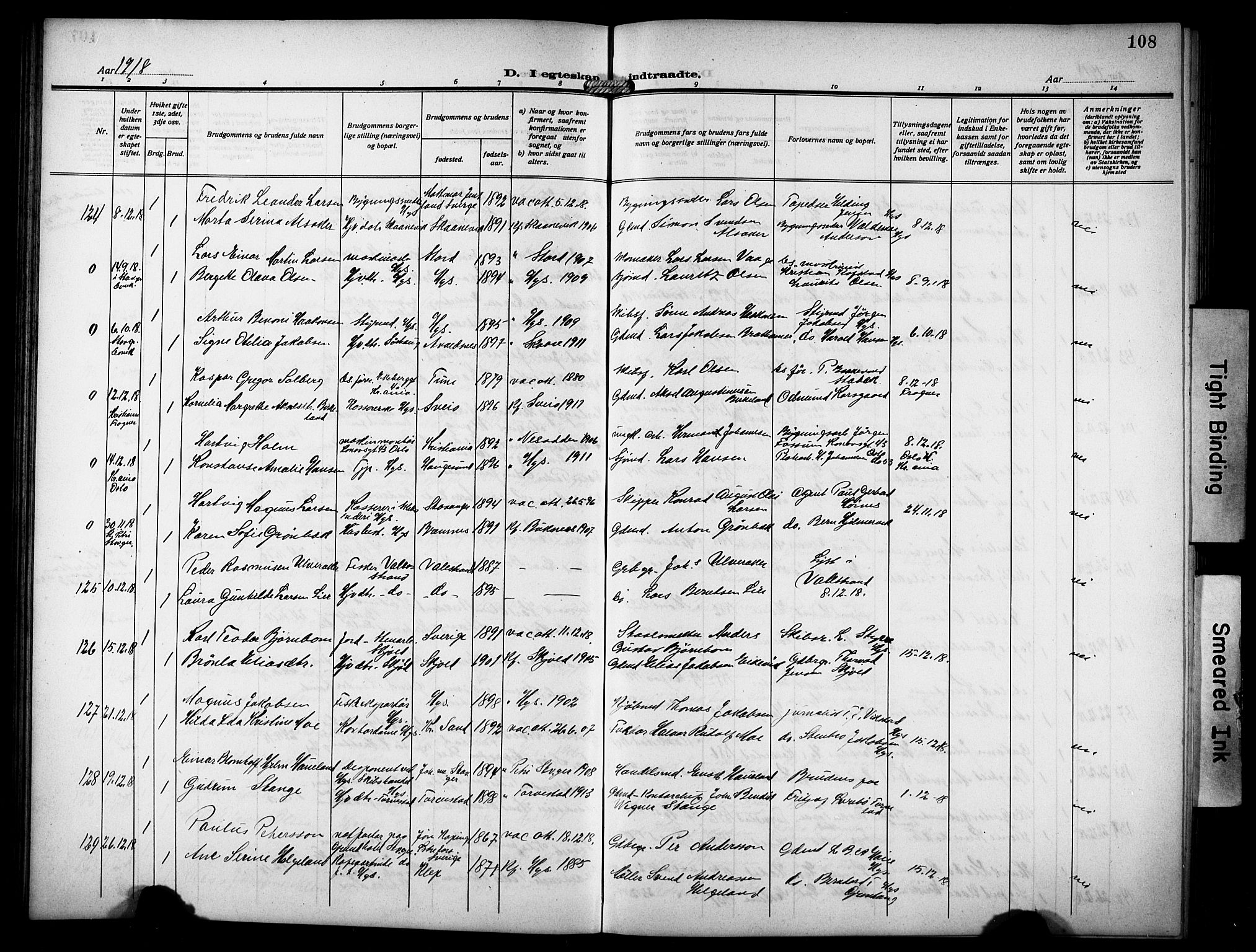 Haugesund sokneprestkontor, AV/SAST-A -101863/H/Ha/Hab/L0008: Parish register (copy) no. B 8, 1909-1921, p. 108