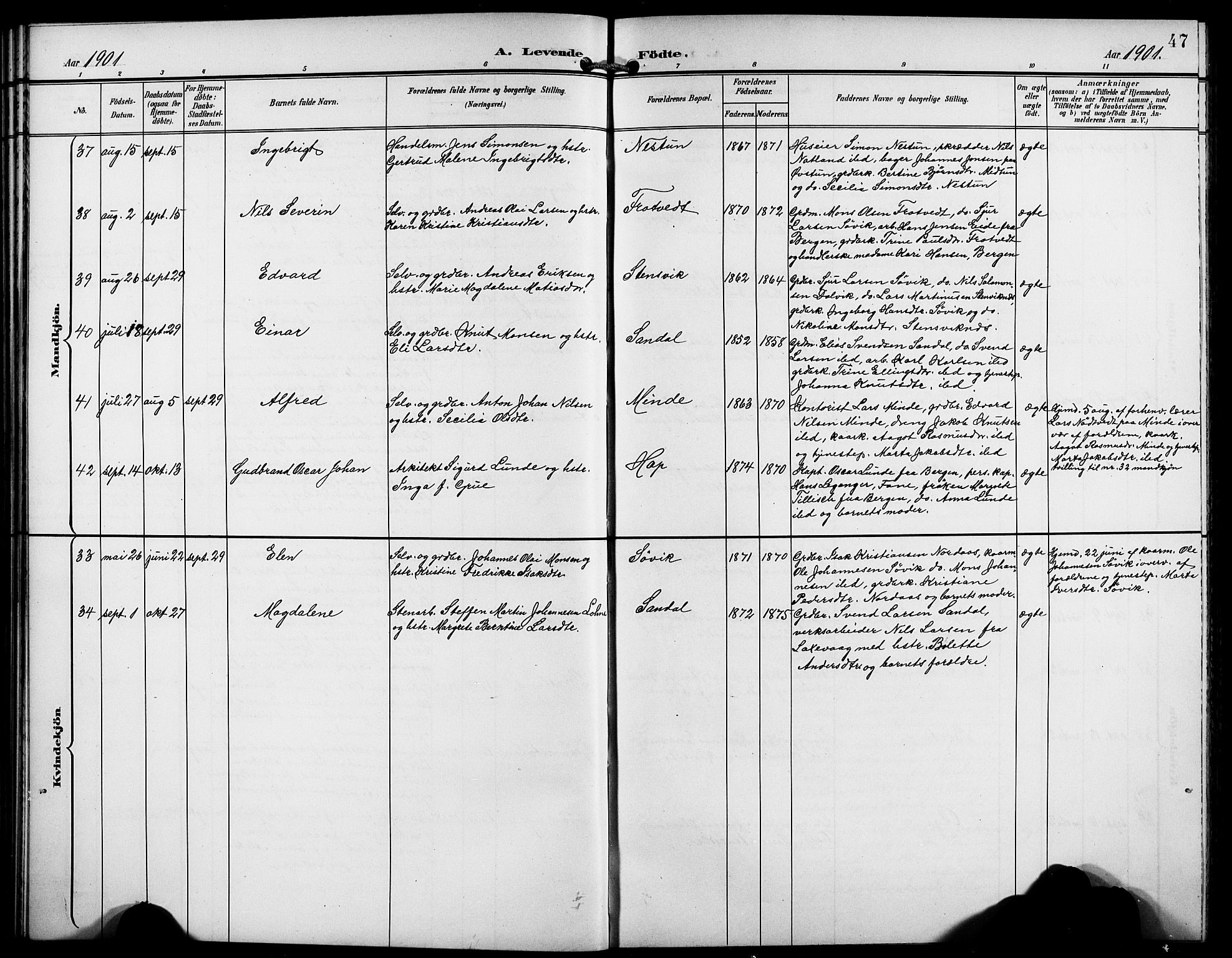Birkeland Sokneprestembete, AV/SAB-A-74601/H/Hab: Parish register (copy) no. A 5, 1897-1905, p. 47
