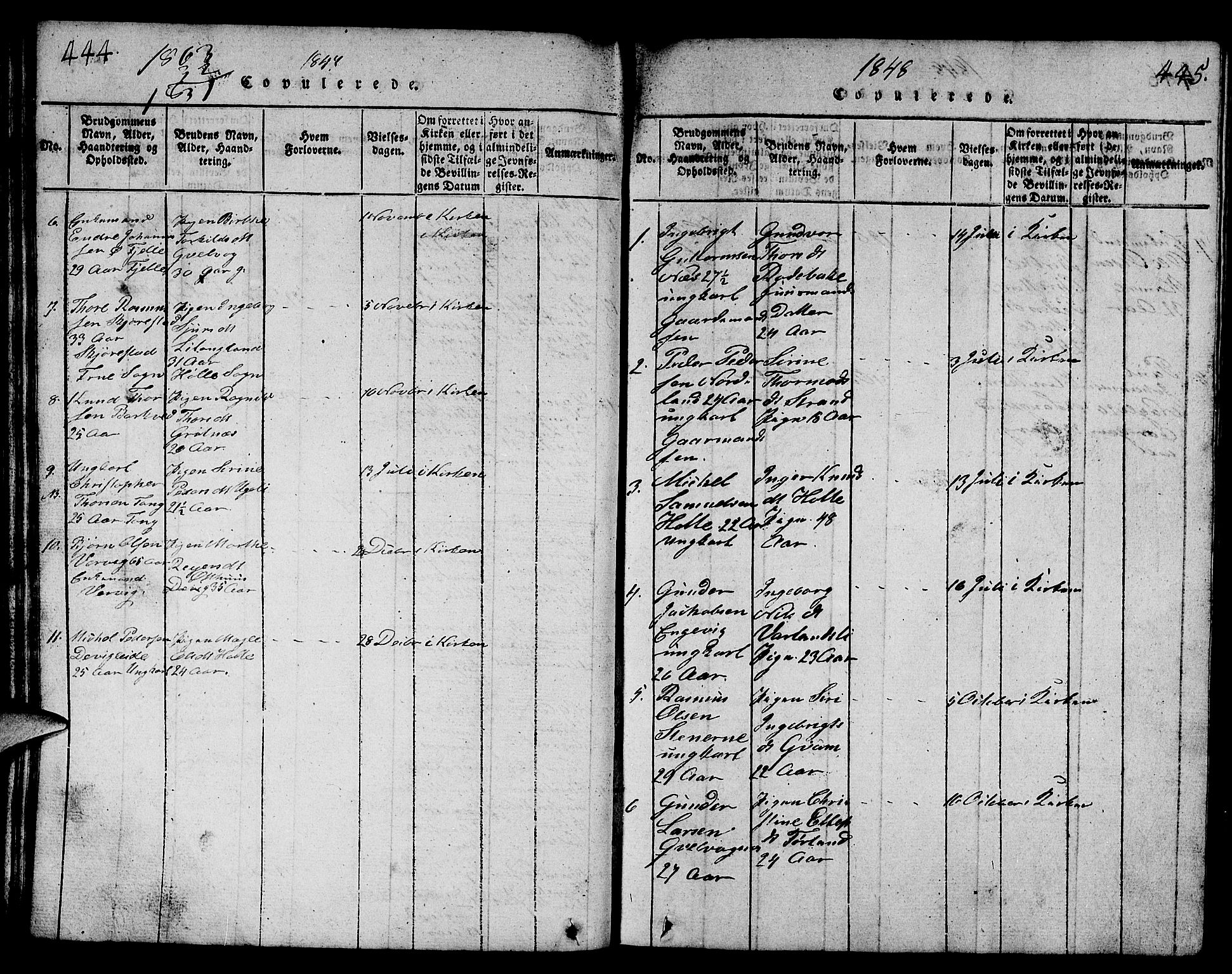 Strand sokneprestkontor, SAST/A-101828/H/Ha/Hab/L0001: Parish register (copy) no. B 1, 1816-1854, p. 444-445