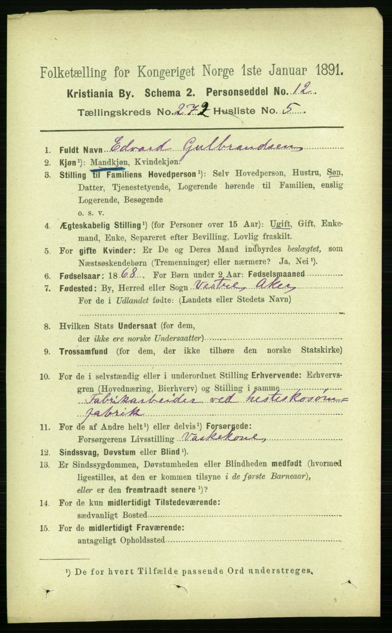 RA, 1891 census for 0301 Kristiania, 1891, p. 165335