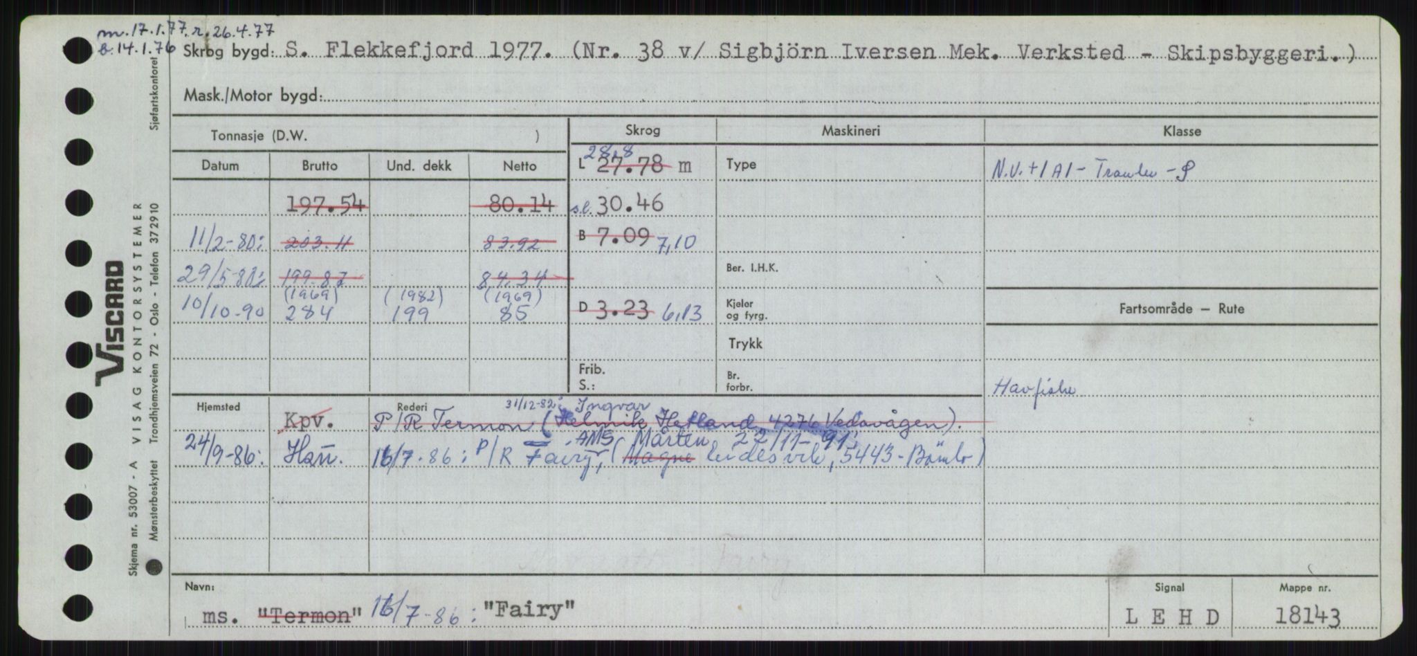 Sjøfartsdirektoratet med forløpere, Skipsmålingen, RA/S-1627/H/Ha/L0002/0001: Fartøy, Eik-Hill / Fartøy, Eik-F, p. 269