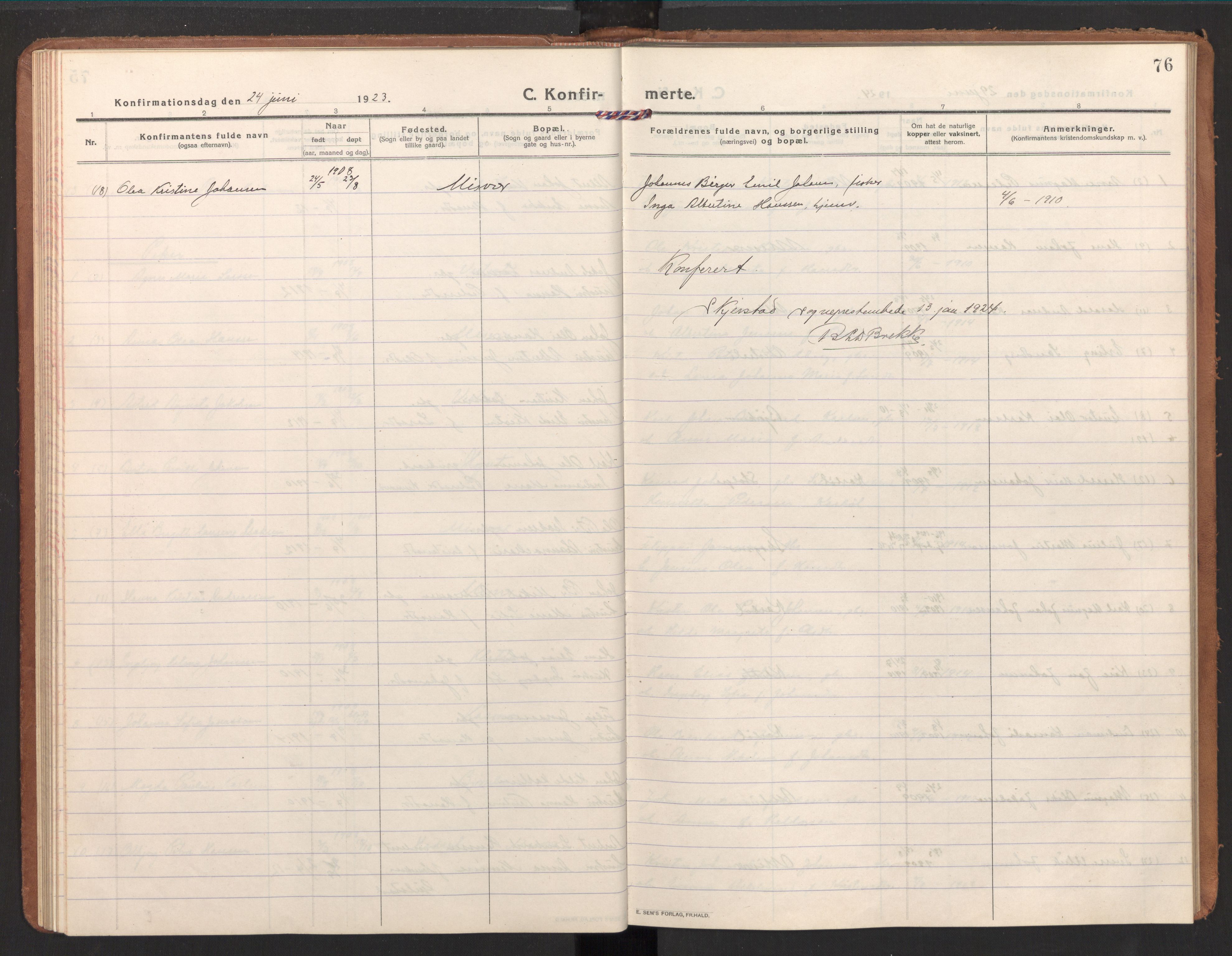 Ministerialprotokoller, klokkerbøker og fødselsregistre - Nordland, AV/SAT-A-1459/848/L0688: Parish register (official) no. 848A01, 1913-1935, p. 76