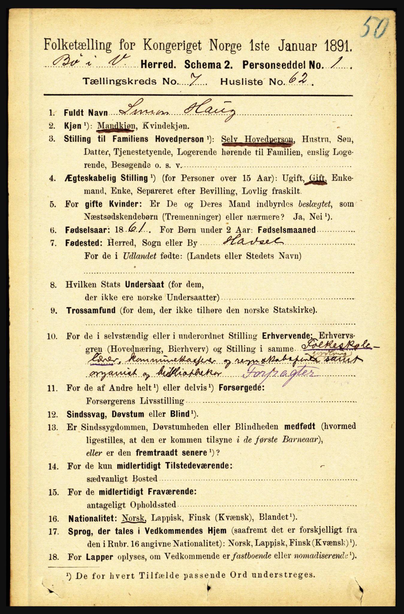 RA, 1891 census for 1867 Bø, 1891, p. 2938