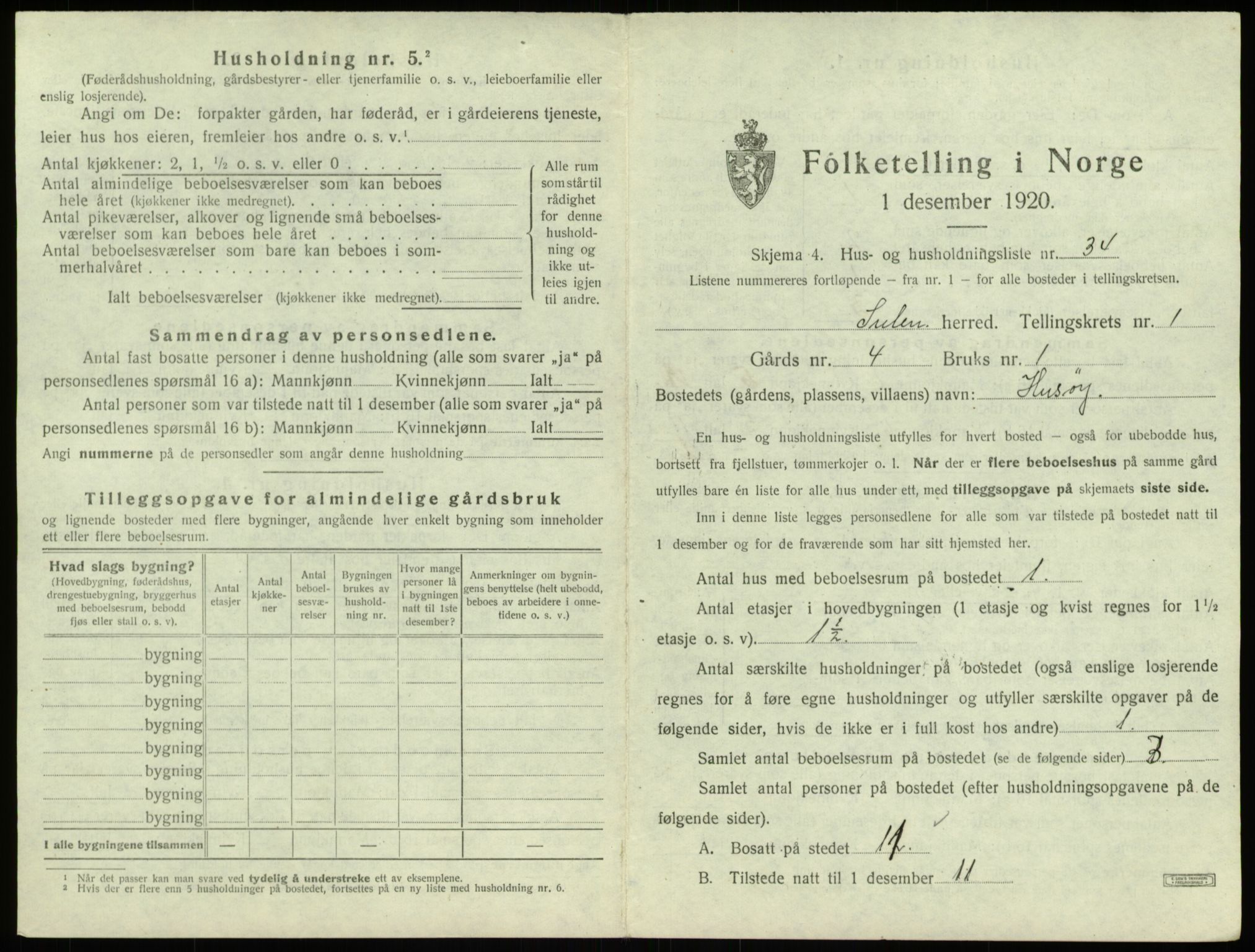 SAB, 1920 census for Solund, 1920, p. 111