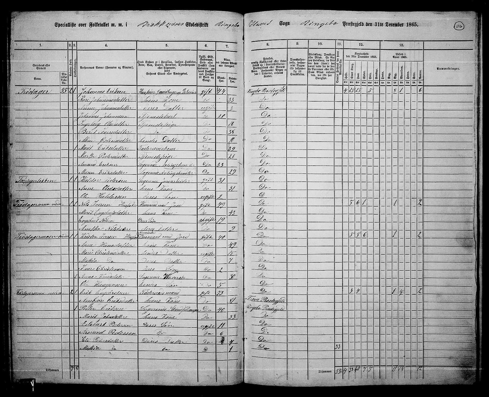 RA, 1865 census for Ringebu, 1865, p. 94