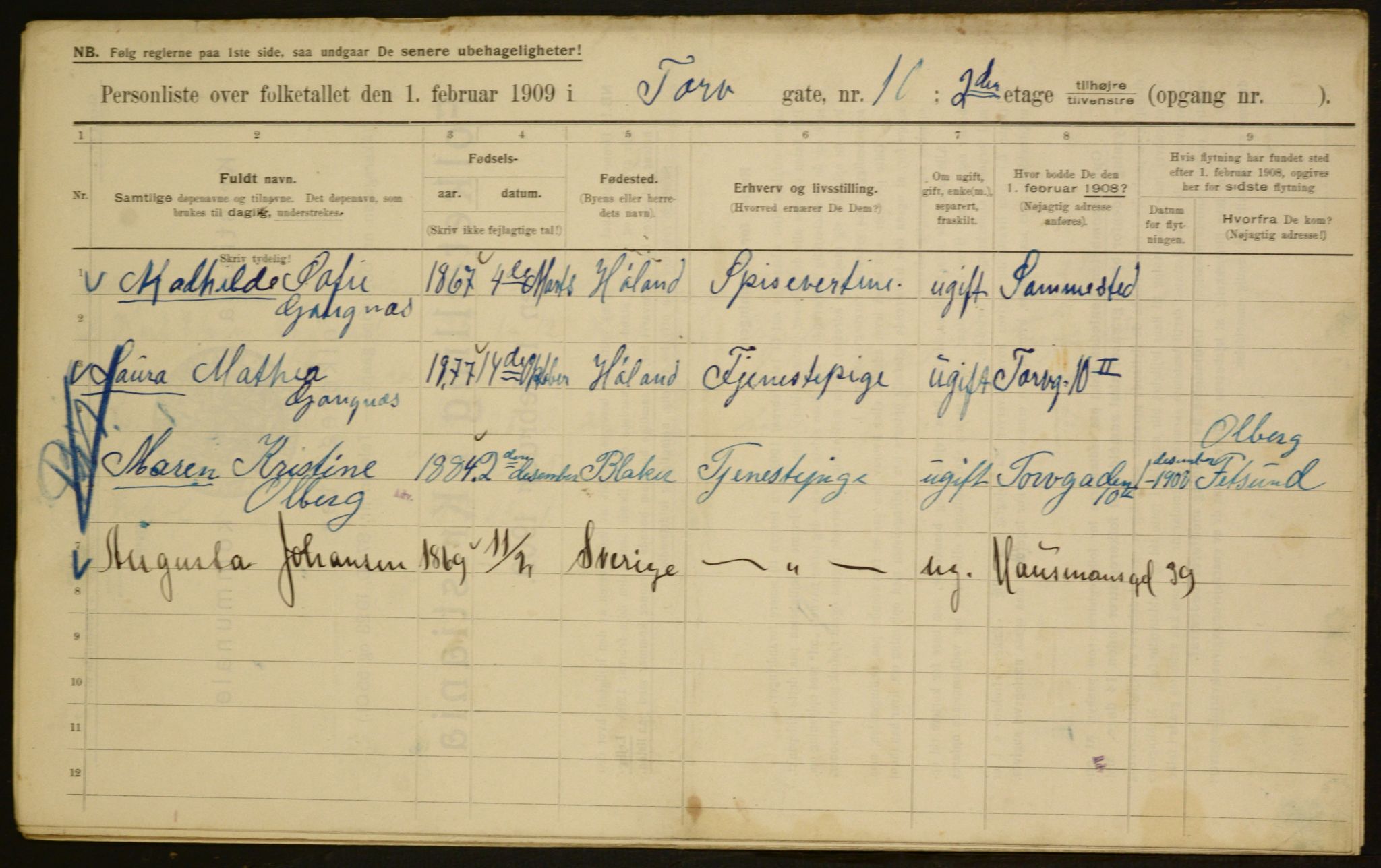 OBA, Municipal Census 1909 for Kristiania, 1909, p. 103363