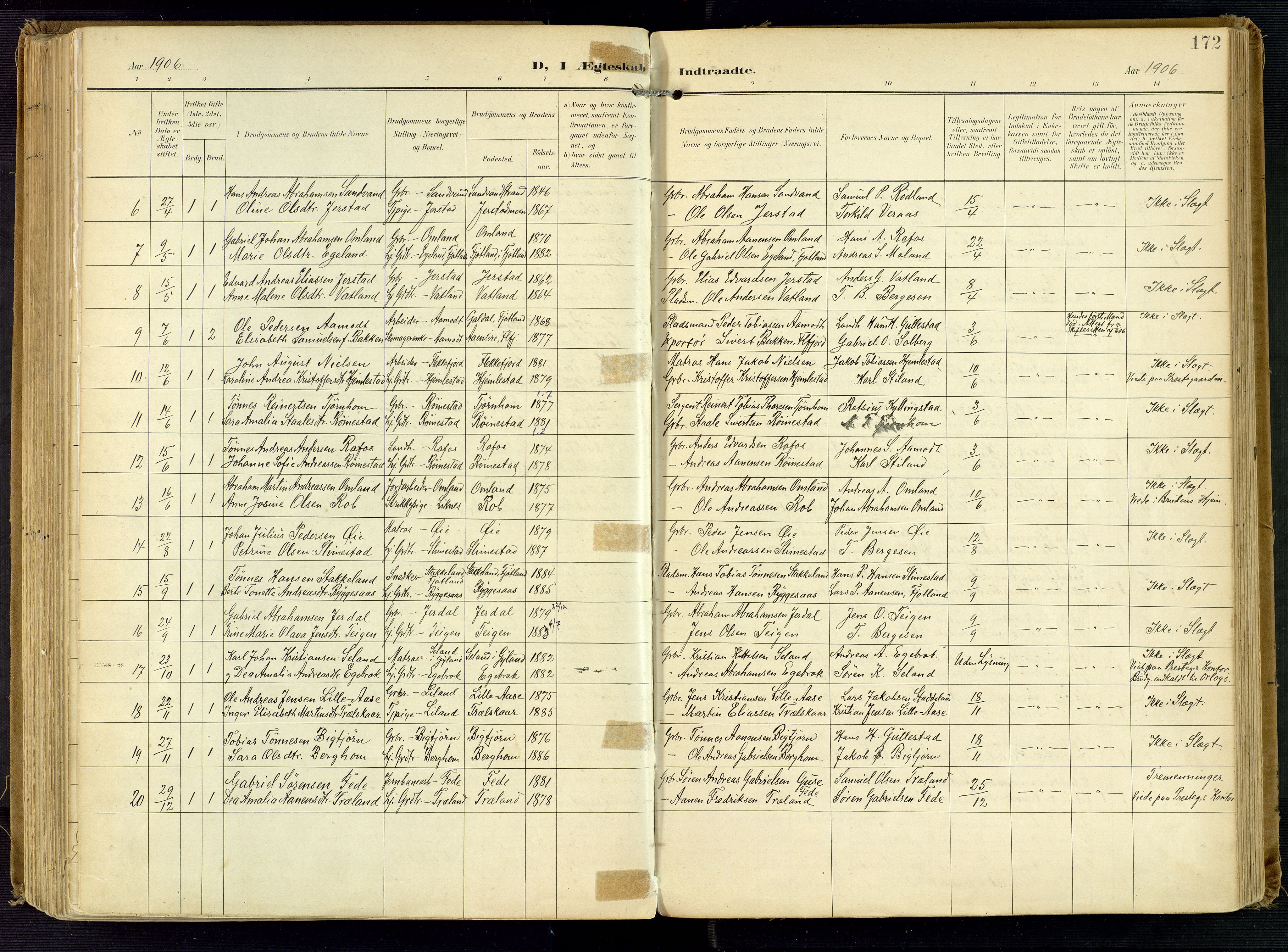 Kvinesdal sokneprestkontor, SAK/1111-0026/F/Fa/Fab/L0009: Parish register (official) no. A 9, 1898-1915, p. 172