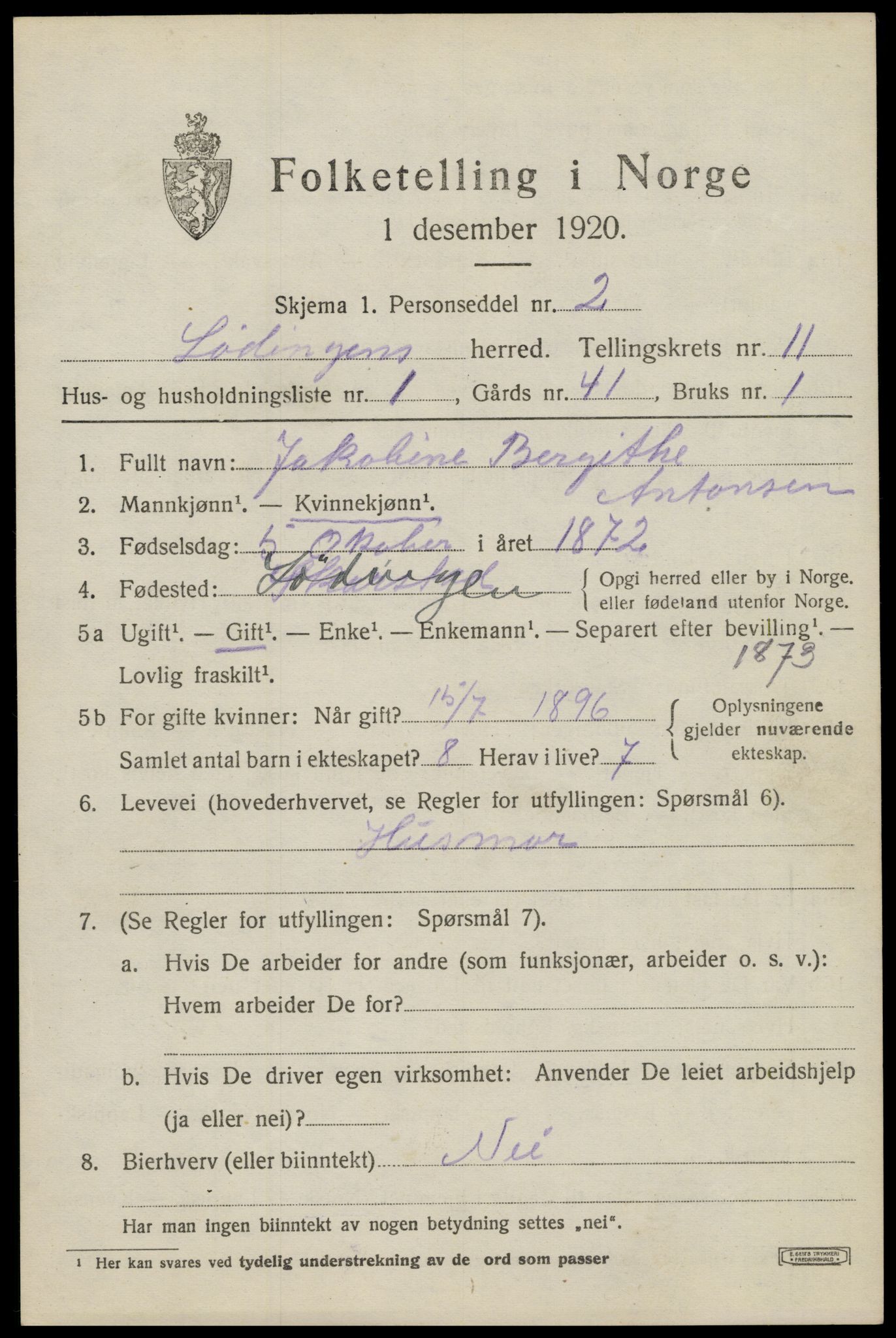 SAT, 1920 census for Lødingen, 1920, p. 6179