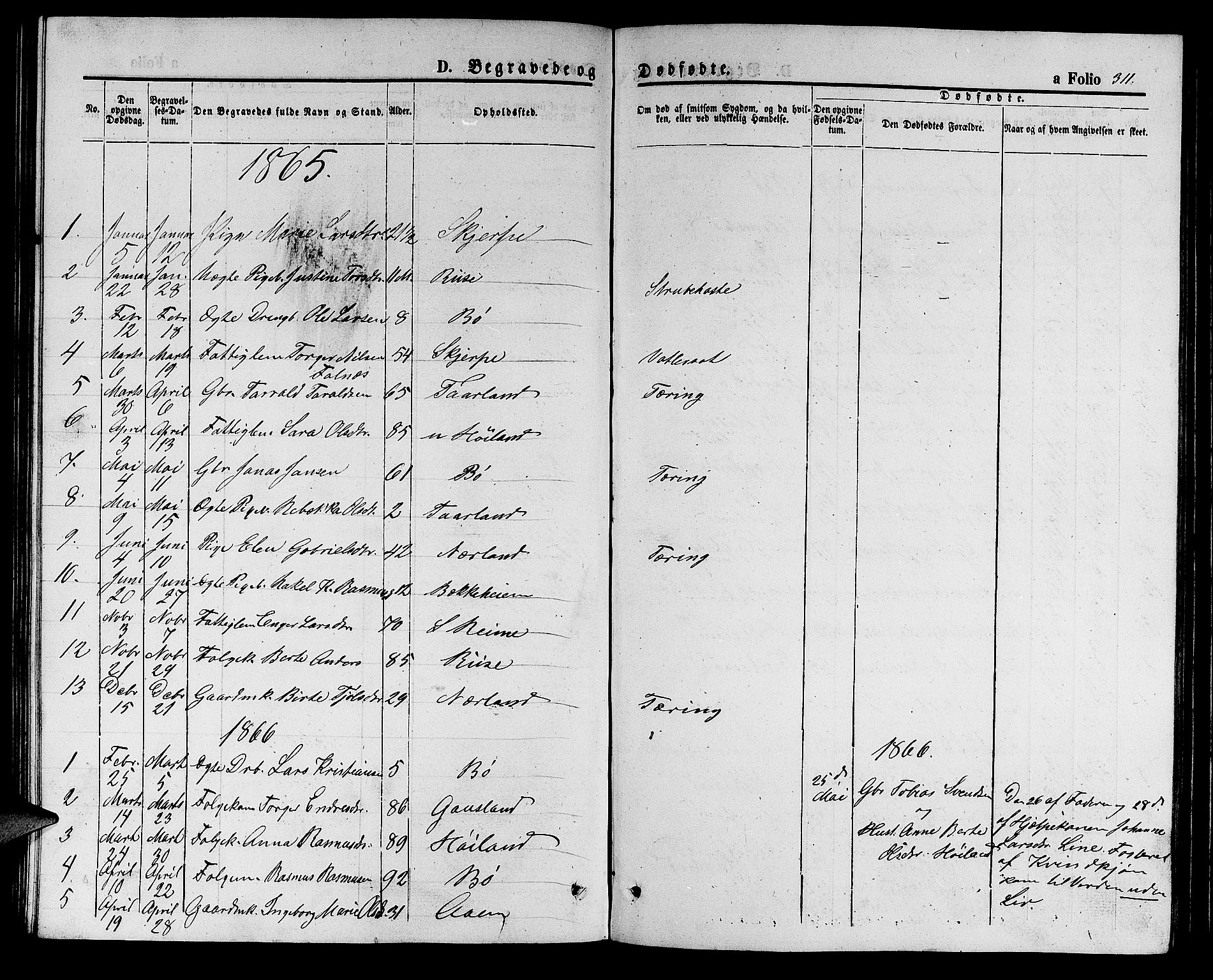 Hå sokneprestkontor, SAST/A-101801/001/30BB/L0001: Parish register (copy) no. B 1, 1854-1883, p. 311