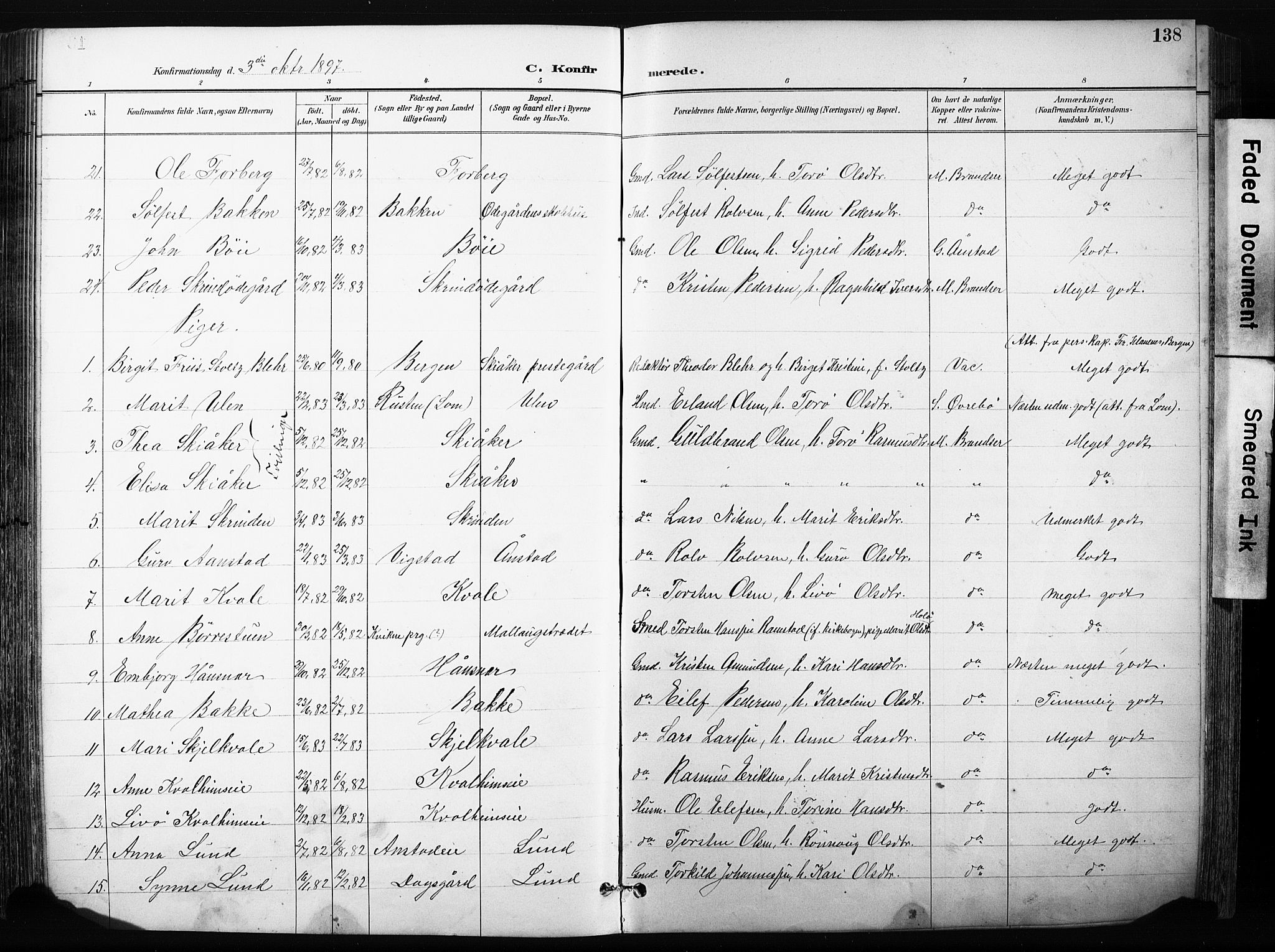 Skjåk prestekontor, AV/SAH-PREST-072/H/Ha/Hab/L0003: Parish register (copy) no. 3, 1893-1932, p. 138