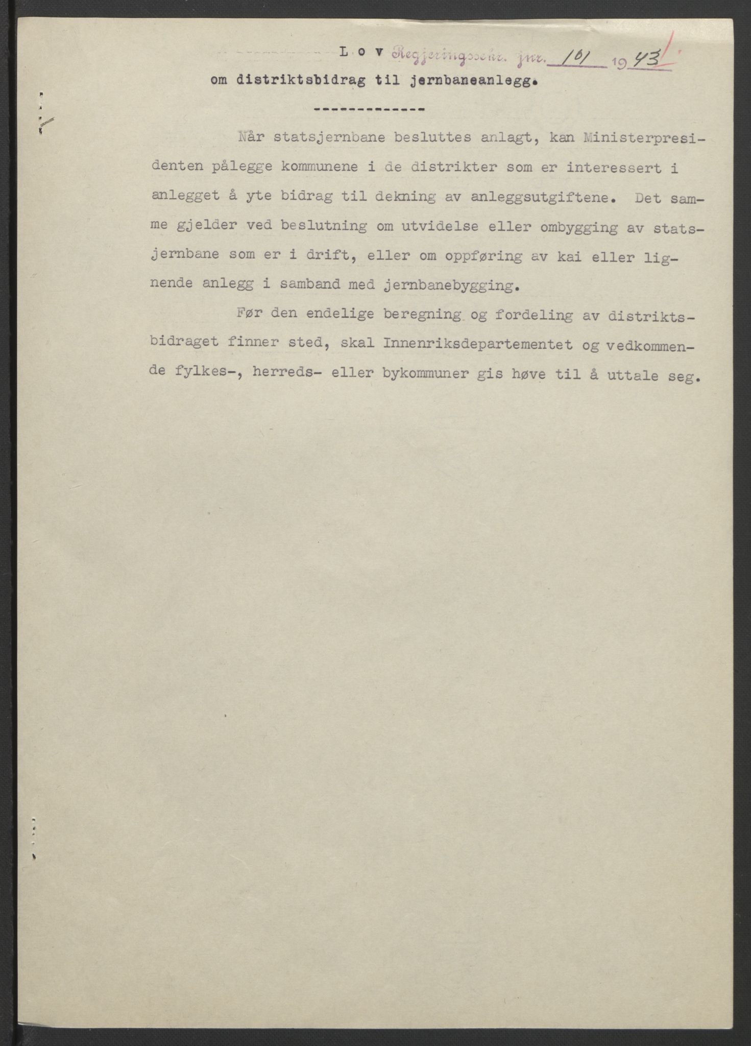 NS-administrasjonen 1940-1945 (Statsrådsekretariatet, de kommisariske statsråder mm), RA/S-4279/D/Db/L0099: Lover, 1943, p. 225