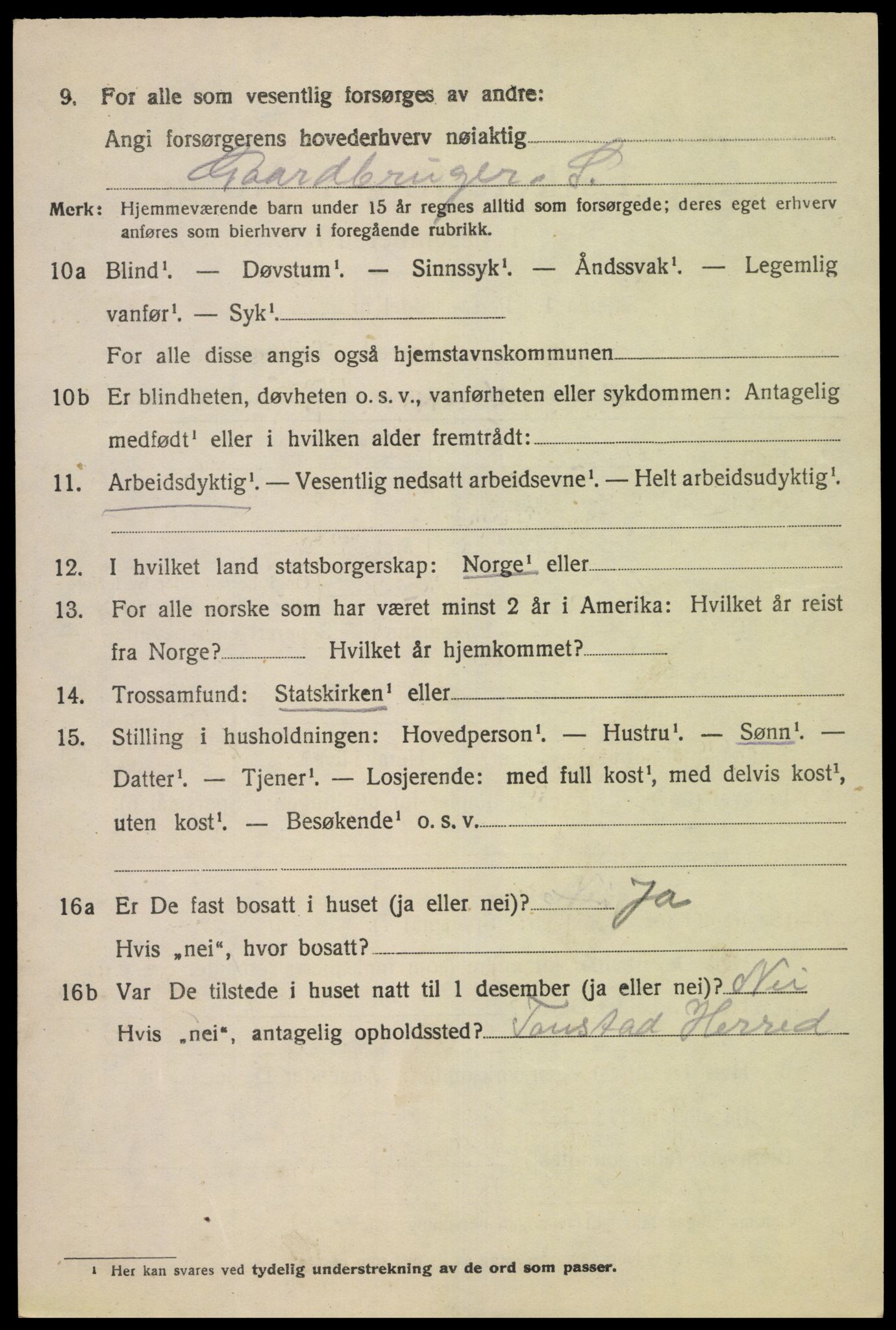 SAK, 1920 census for Fjotland, 1920, p. 1553