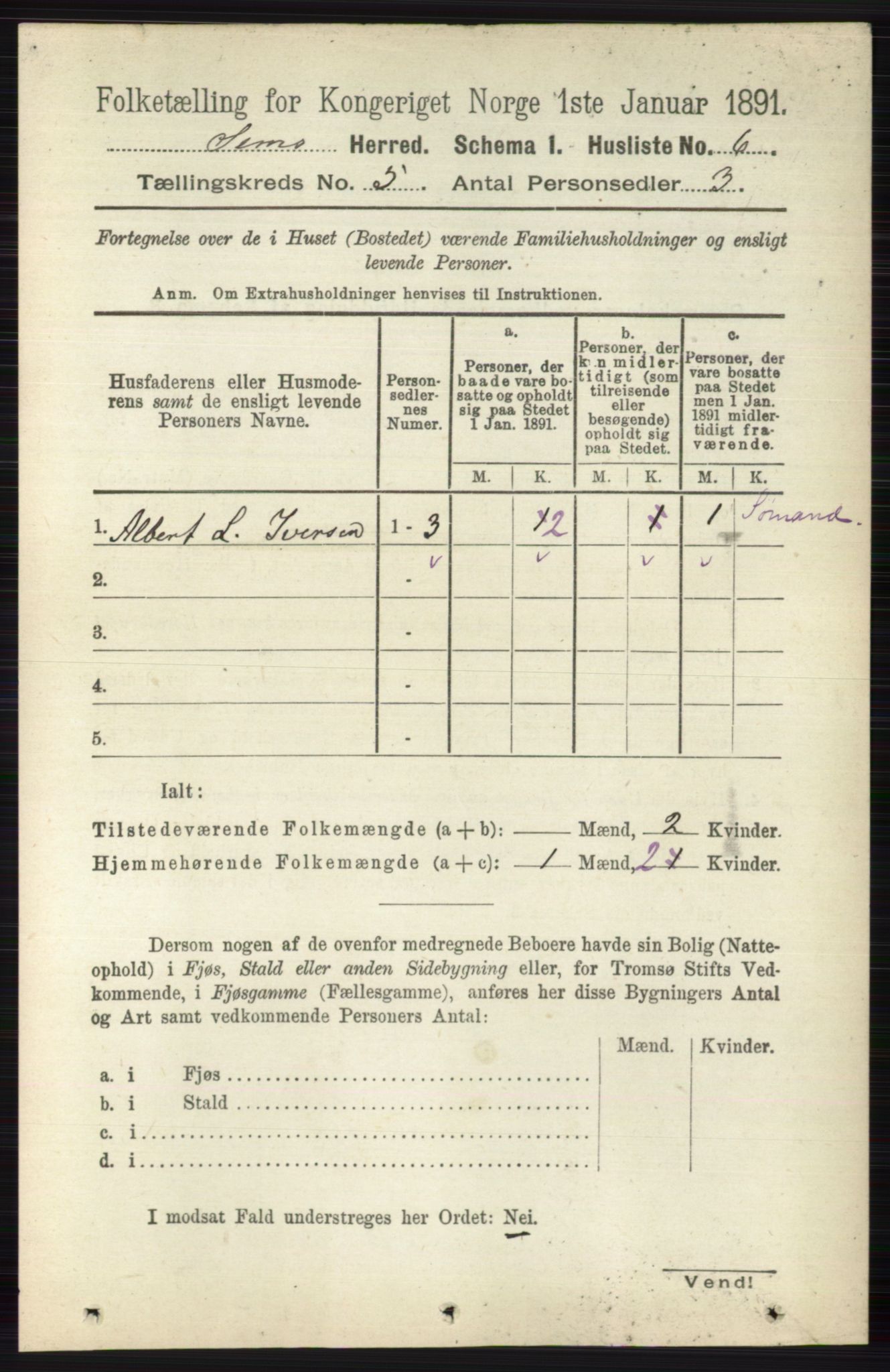 RA, 1891 census for 0721 Sem, 1891, p. 1971