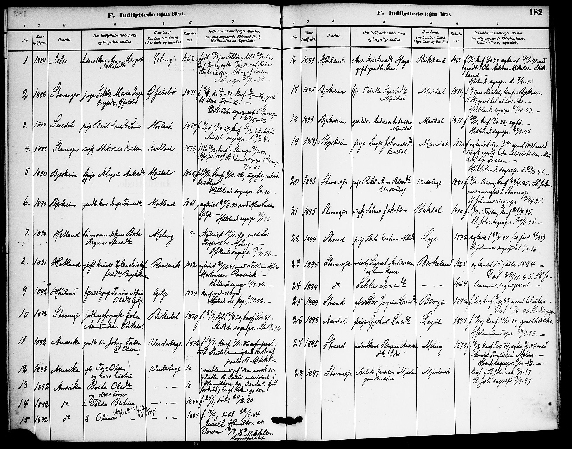 Høgsfjord sokneprestkontor, SAST/A-101624/H/Ha/Haa/L0006: Parish register (official) no. A 6, 1885-1897, p. 182