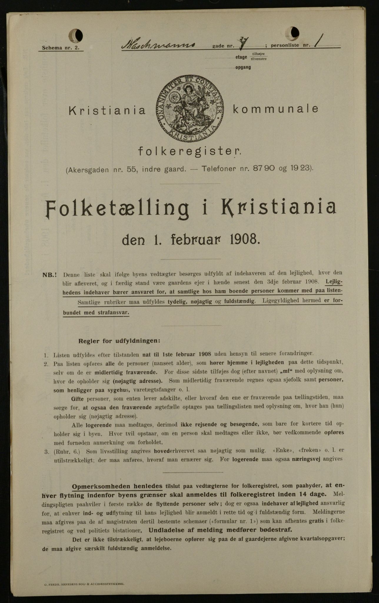 OBA, Municipal Census 1908 for Kristiania, 1908, p. 58086