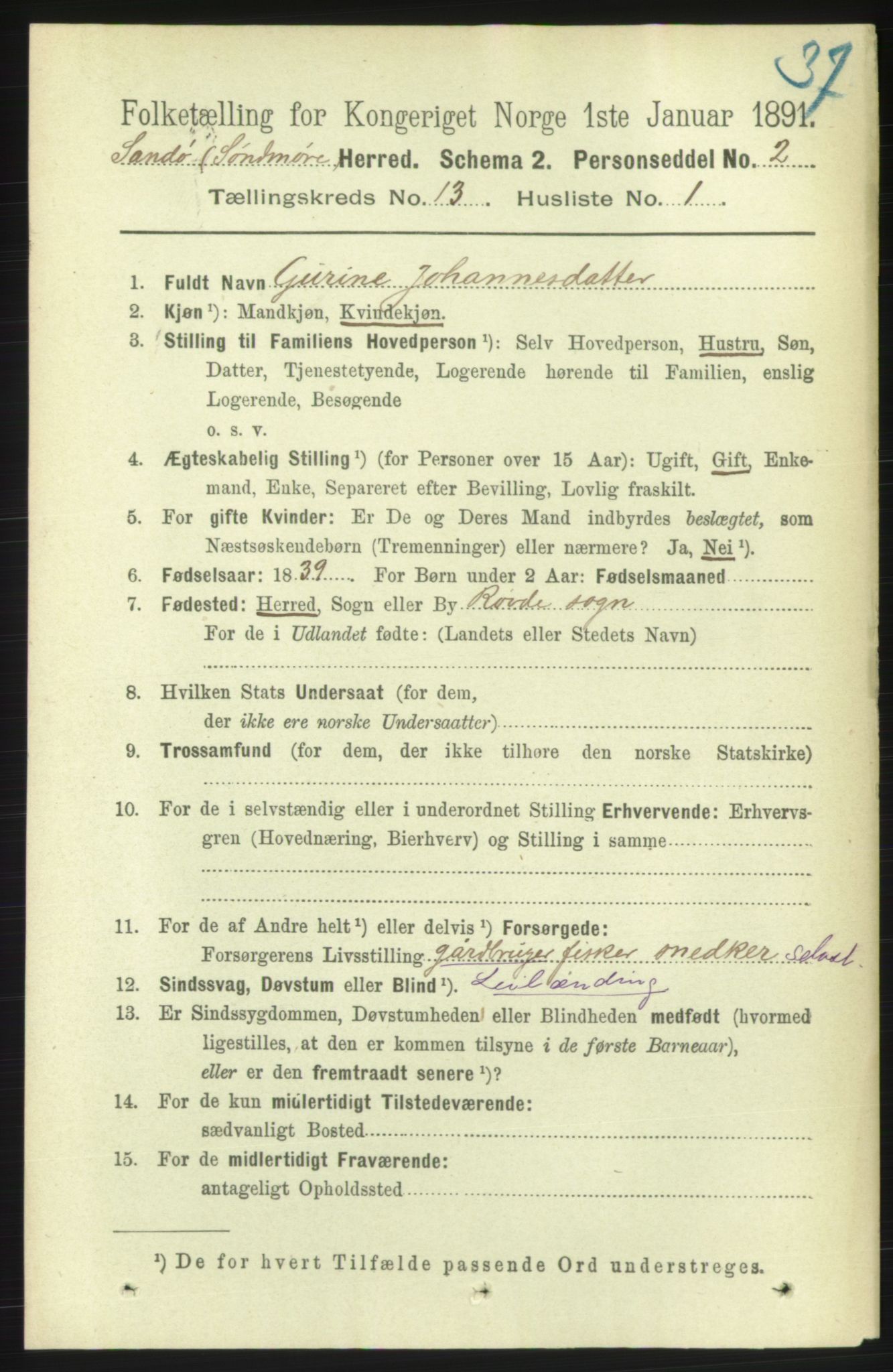 RA, 1891 census for 1514 Sande, 1891, p. 2476