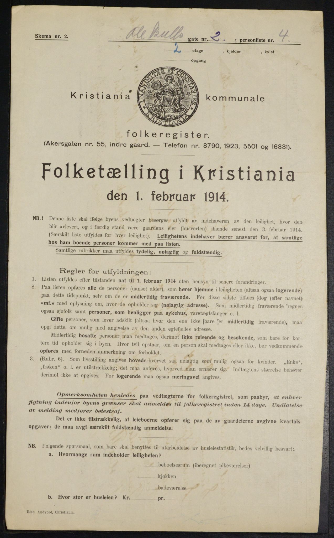 OBA, Municipal Census 1914 for Kristiania, 1914, p. 75456