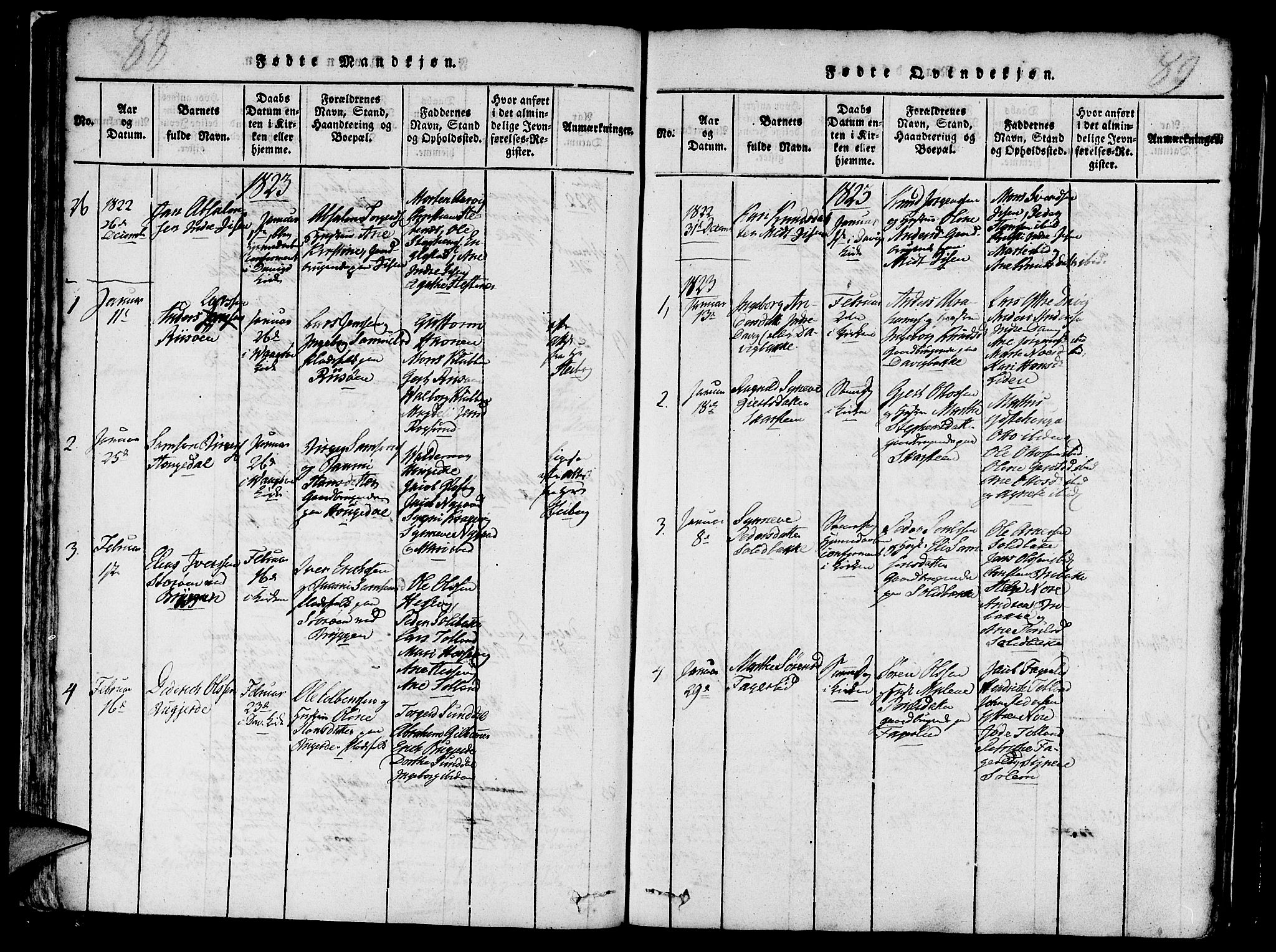 Davik sokneprestembete, AV/SAB-A-79701/H/Haa/Haaa/L0003: Parish register (official) no. A 3, 1816-1830, p. 88-89