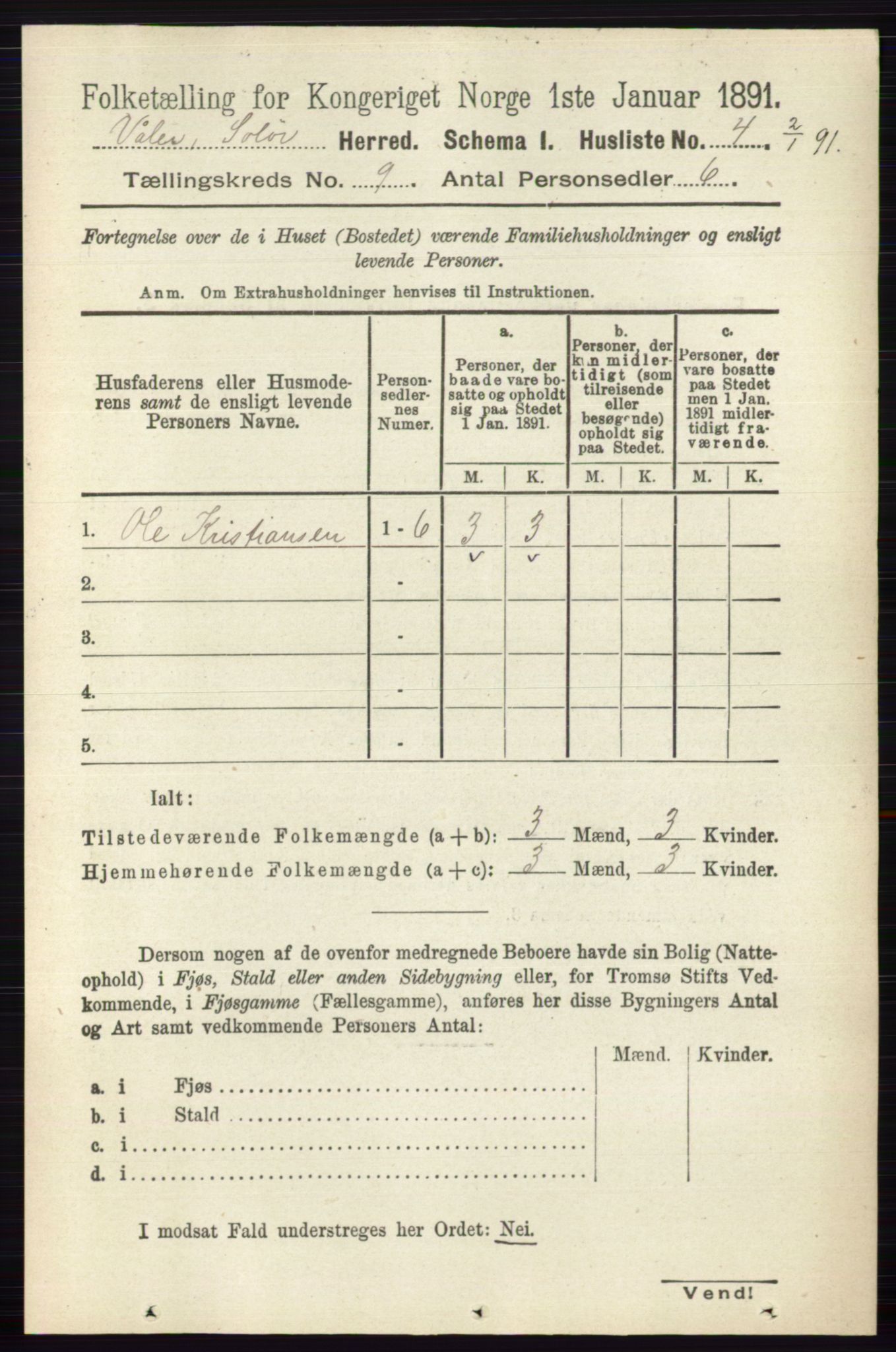 RA, 1891 census for 0426 Våler, 1891, p. 3816