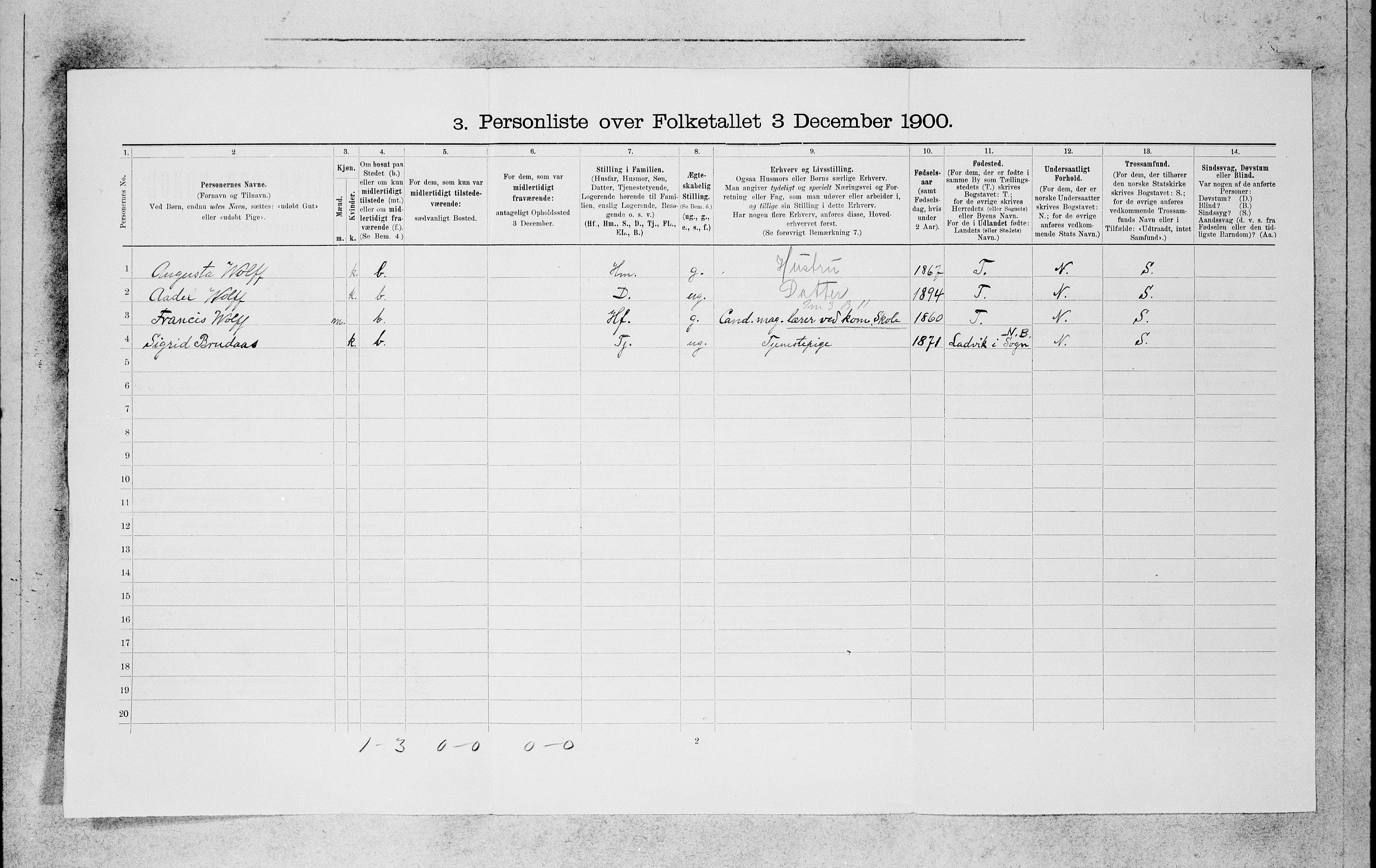 SAB, 1900 census for Bergen, 1900, p. 9701