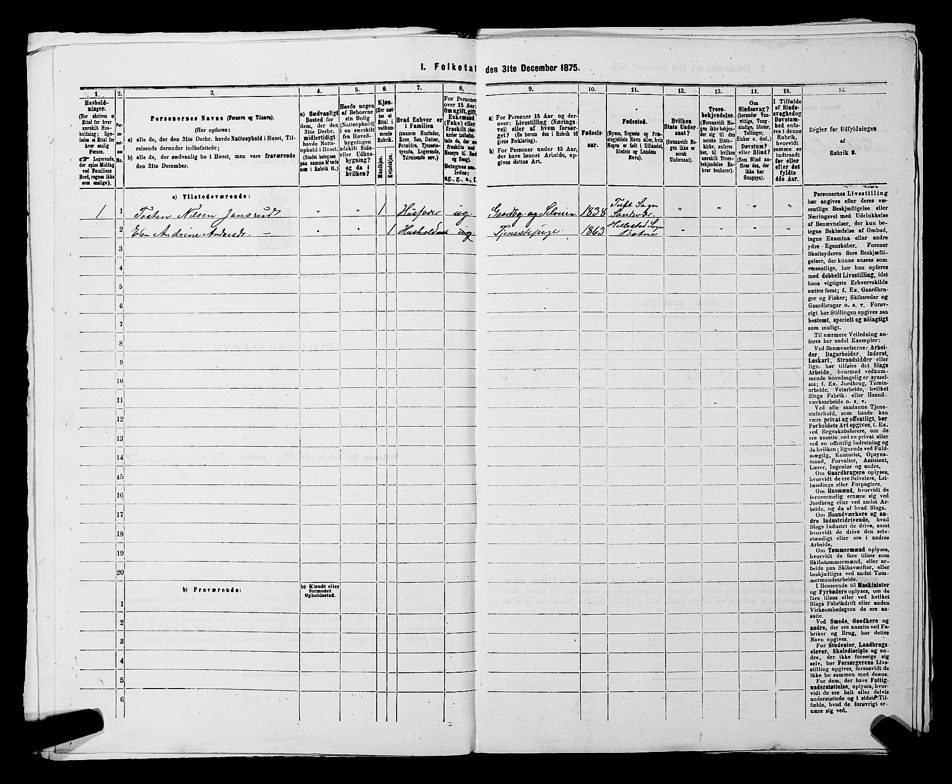 SAKO, 1875 census for 0715P Botne, 1875, p. 585