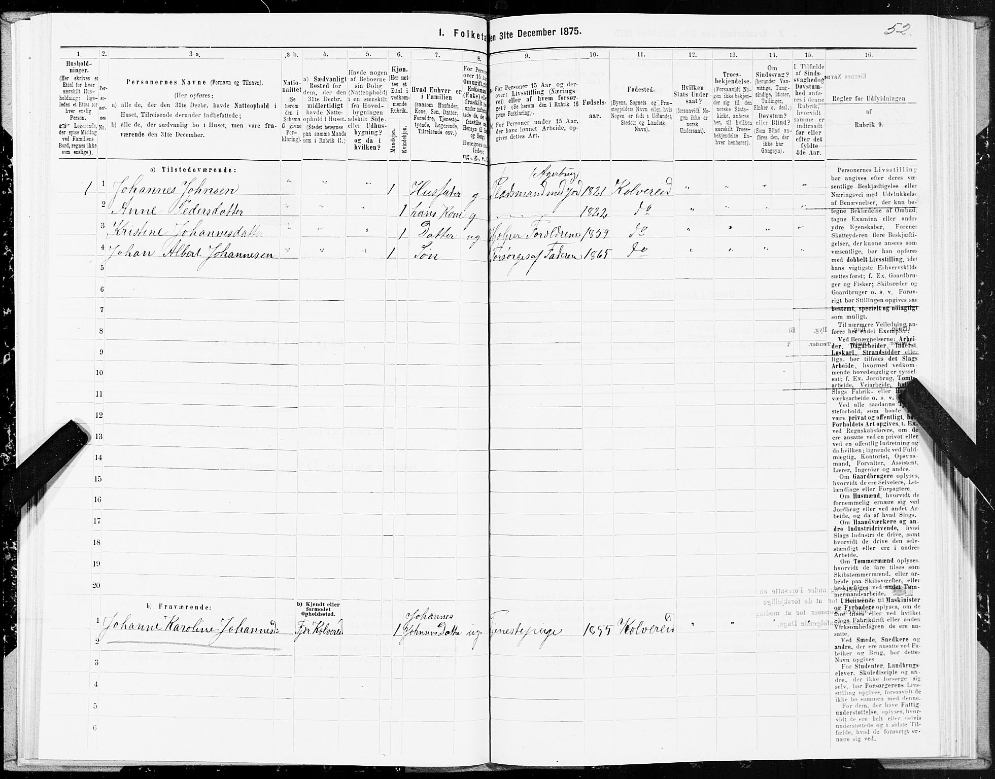 SAT, 1875 census for 1752P Kolvereid, 1875, p. 1052