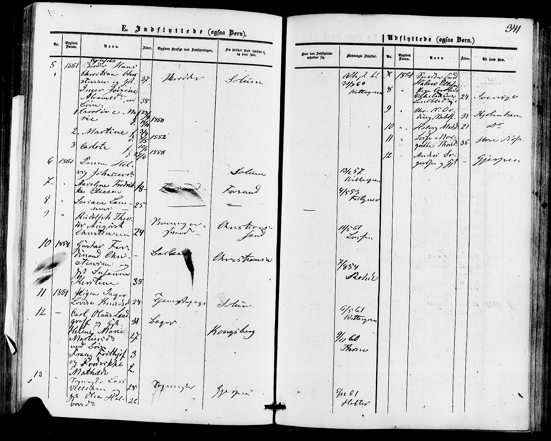 Skien kirkebøker, SAKO/A-302/F/Fa/L0007: Parish register (official) no. 7, 1856-1865, p. 341